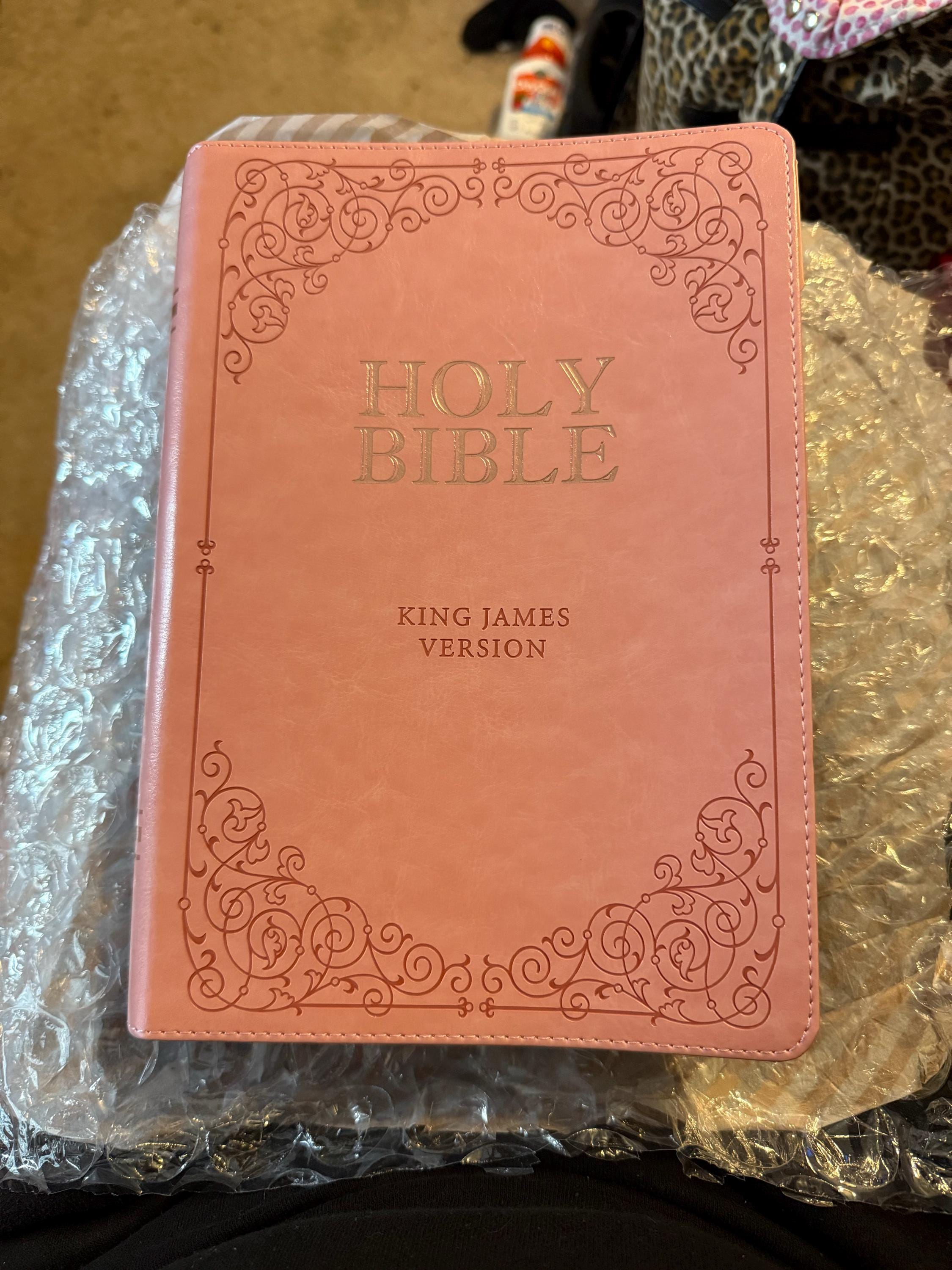 Beautiful KJV Pink Leather Soft Giant Print Bible with Ombre Tabs