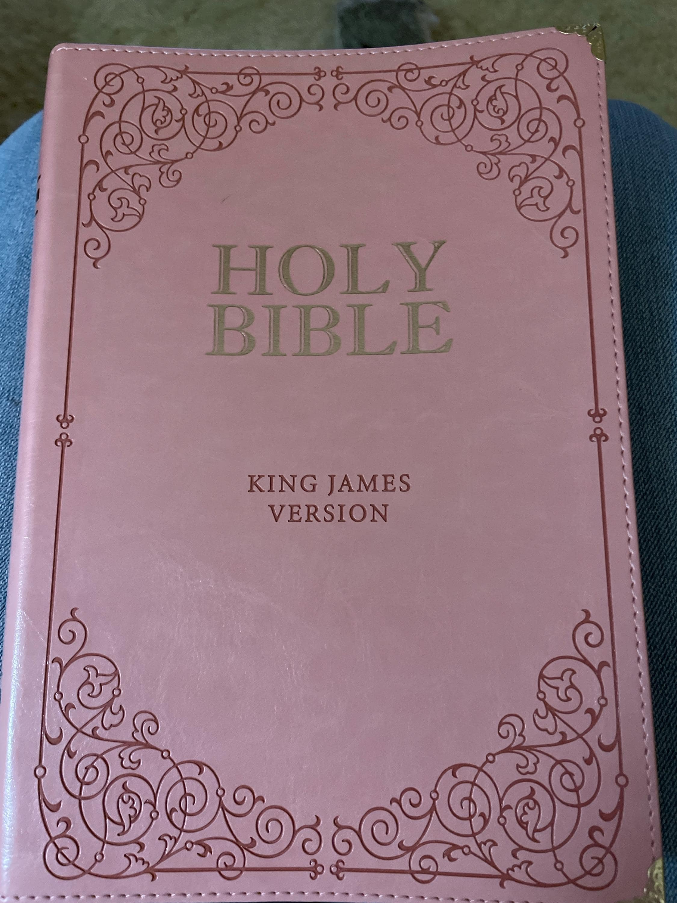 Beautifully Simple KJV Pink Leather Soft Giant Print Bible with Decorative/ Protective Gold Corners and Custom Name Option
