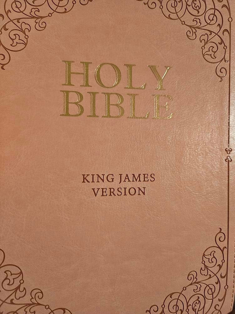 Beautiful KJV Pink LeatherSoft Giant Print Bible with Rose Tabs