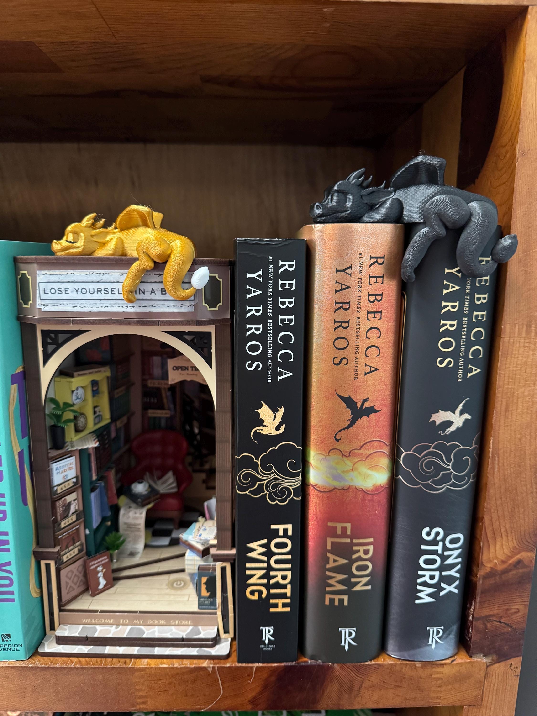 Sleeping Dragon Bookshelf Sitter | Dragon Bookshelf Decor | Multicolor Dragon Figurine | Fourth Wing Inspired | Black and Gold Dragons
