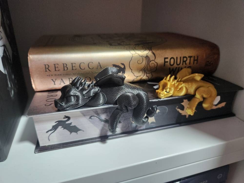 Sleeping Dragon Bookshelf Sitter | Dragon Bookshelf Decor | Multicolor Dragon Figurine | Fourth Wing Inspired | Black and Gold Dragons