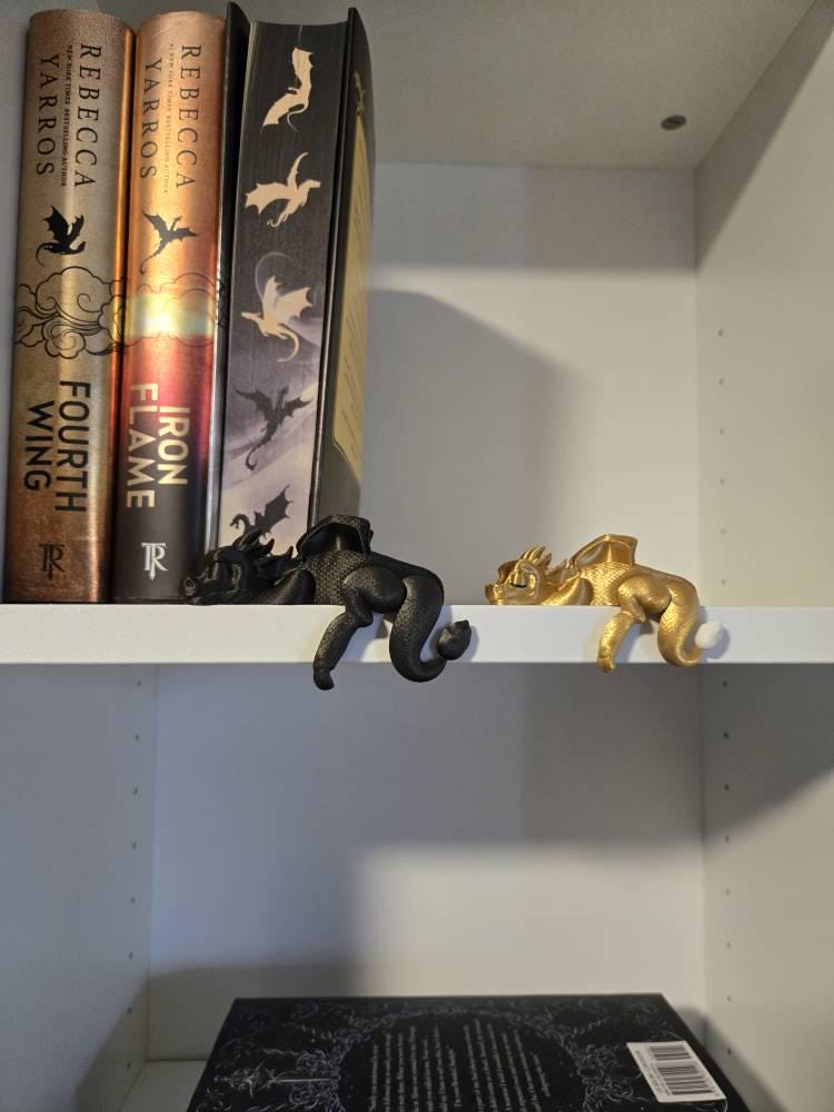 Sleeping Dragon Bookshelf Sitter | Dragon Bookshelf Decor | Multicolor Dragon Figurine | Fourth Wing Inspired | Black and Gold Dragons