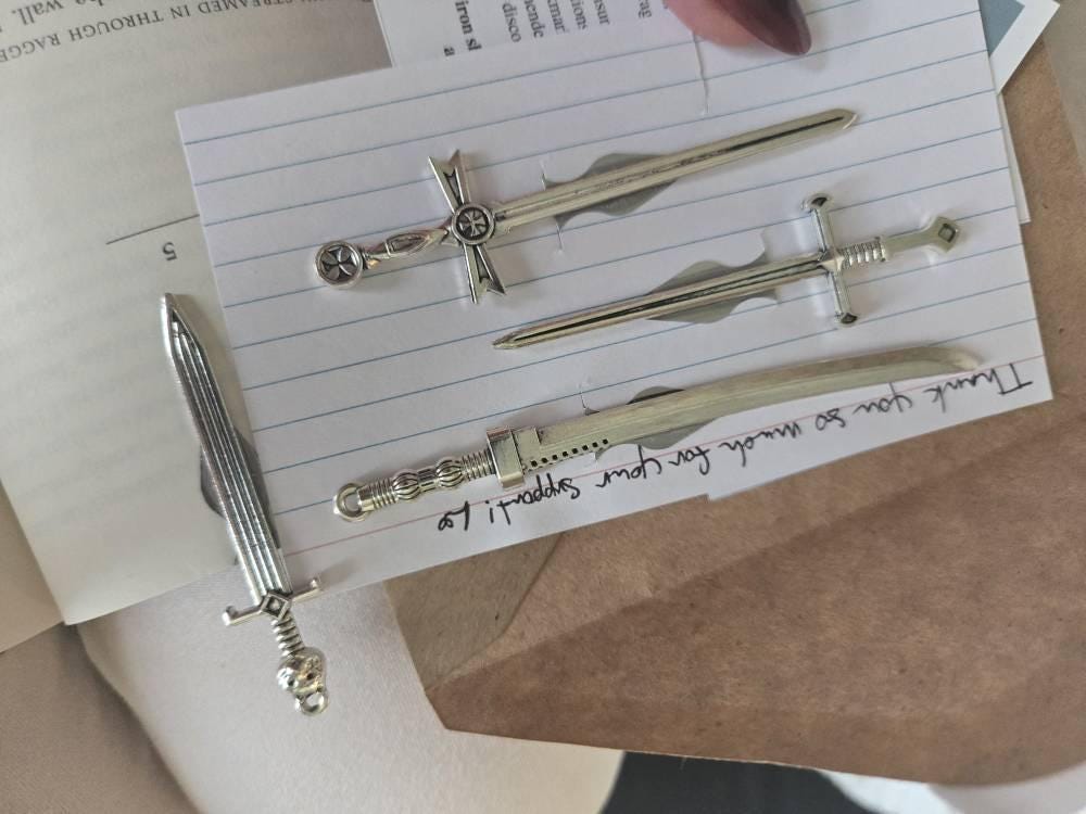 Sword Bookmarks with Clip, Sword Bookplates, Pack of Three or Four | Medieval Fantasy Blades and Daggers | Gifts for Him, Gift for Readers