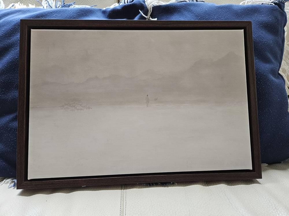 Jesus Leaves the 99 Premium Canvas, Framed, Beige, White, Neutral, Framed, Lost Sheep, Shepherd, Horizontal Sketch Bible Pray Faith Art Gift