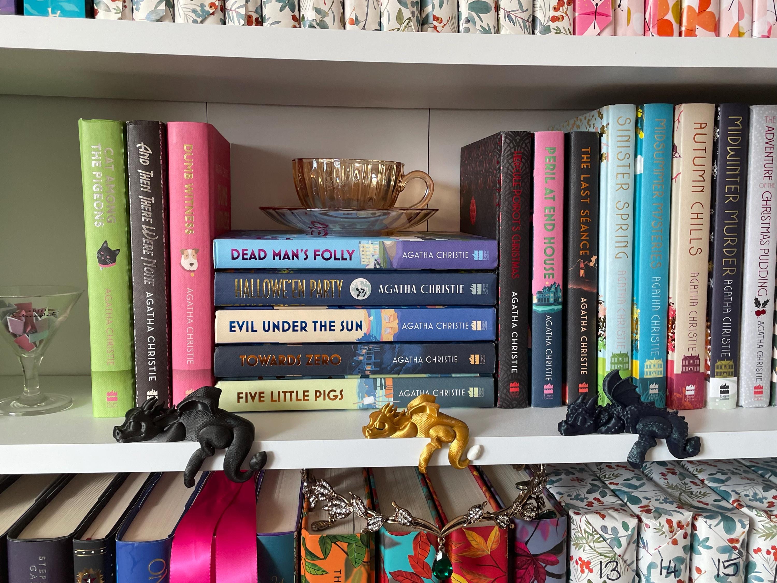 Sleeping Dragon Bookshelf Sitter | Dragon Bookshelf Decor | Multicolor Dragon Figurine | Fourth Wing Inspired | Black and Gold Dragons