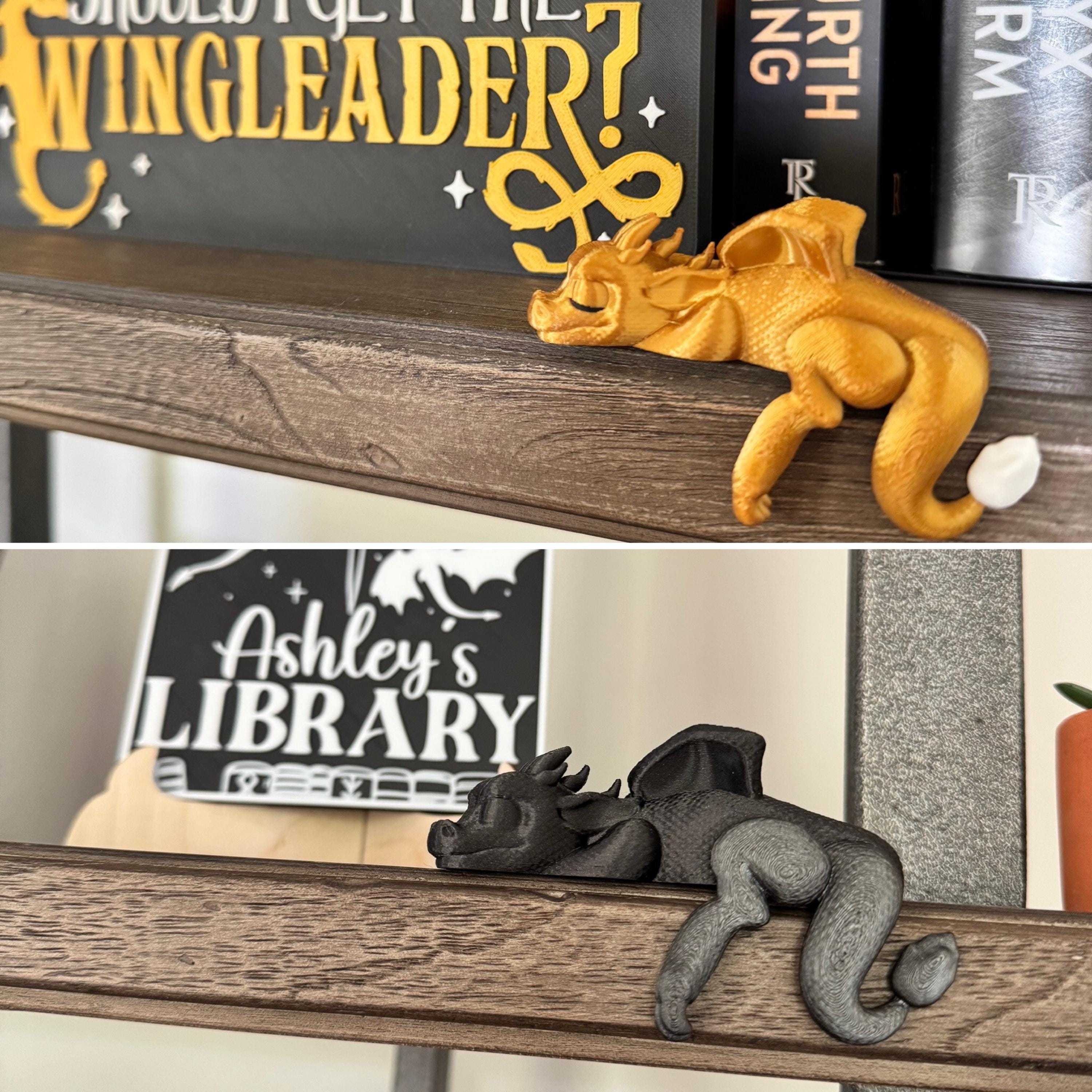 Sleeping Dragon Bookshelf Sitter | Dragon Bookshelf Decor | Multicolor Dragon Figurine | Fourth Wing Inspired | Black and Gold Dragons