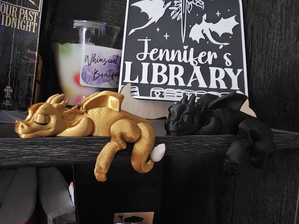 Sleeping Dragon Bookshelf Sitter | Dragon Bookshelf Decor | Multicolor Dragon Figurine | Fourth Wing Inspired | Black and Gold Dragons