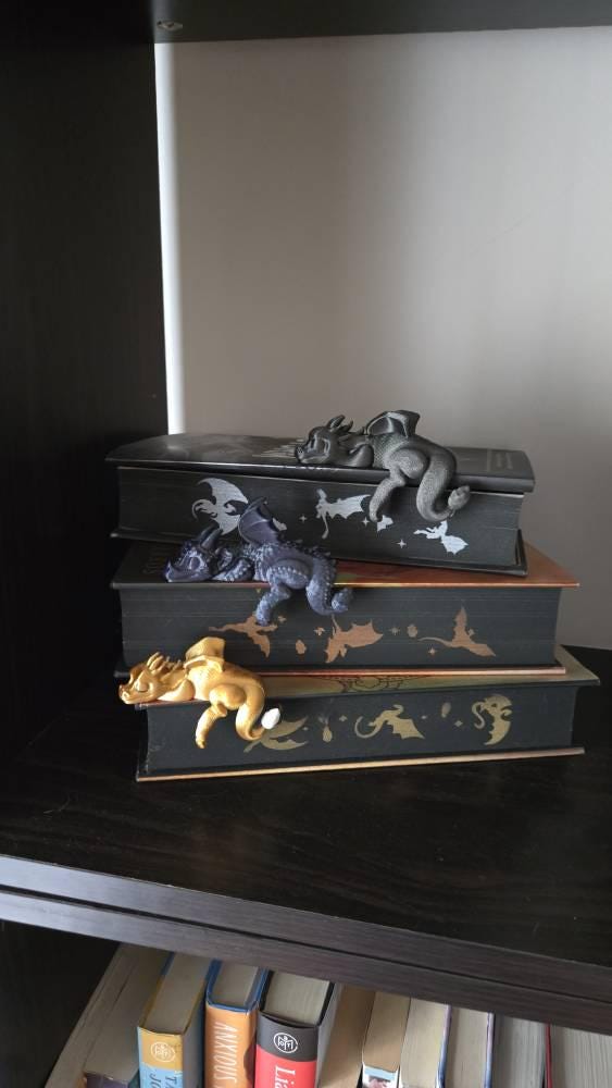 Sleeping Dragon Bookshelf Sitter | Dragon Bookshelf Decor | Multicolor Dragon Figurine | Fourth Wing Inspired | Black and Gold Dragons