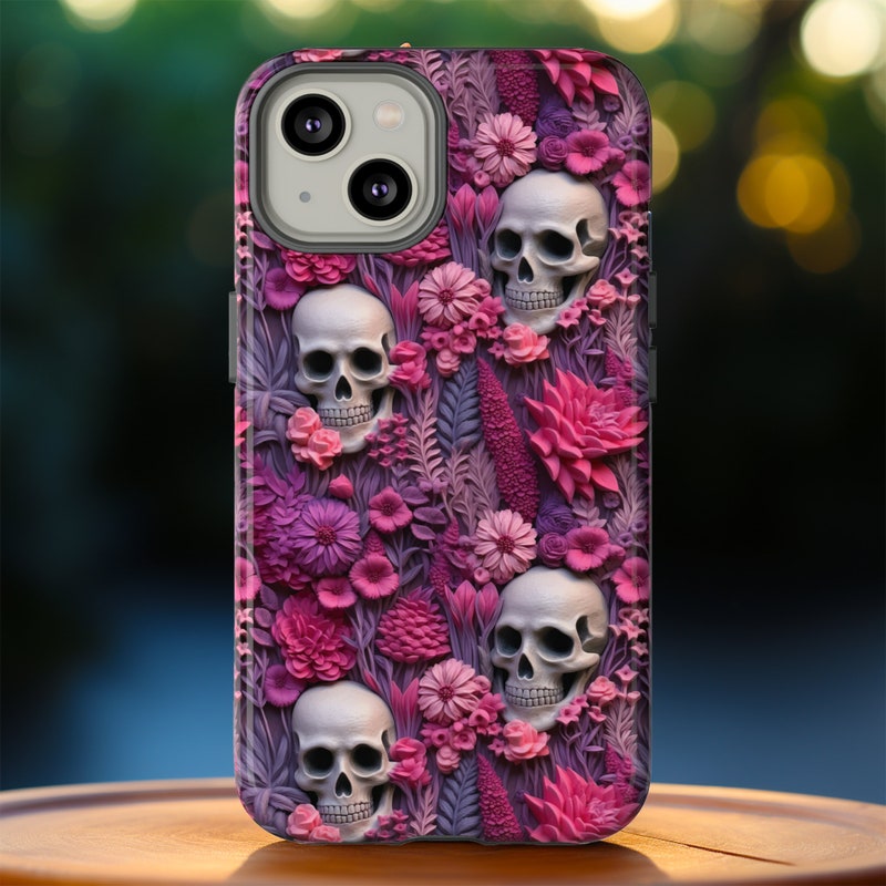 Valentines Skeletons In Bloom Phone Case | Embroidered Valentines Day Cottagecore Floral Skull Phone Cover For iPhone | Pixel | Samsung