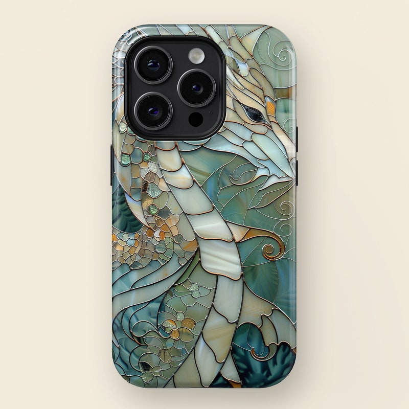 Dragon Stained Glass Design Phone Case with Magsafe for iPhone 15, 14, 13, 12, 11, XR, XS, Pro, Max, Mini, Dragon Lover Gift