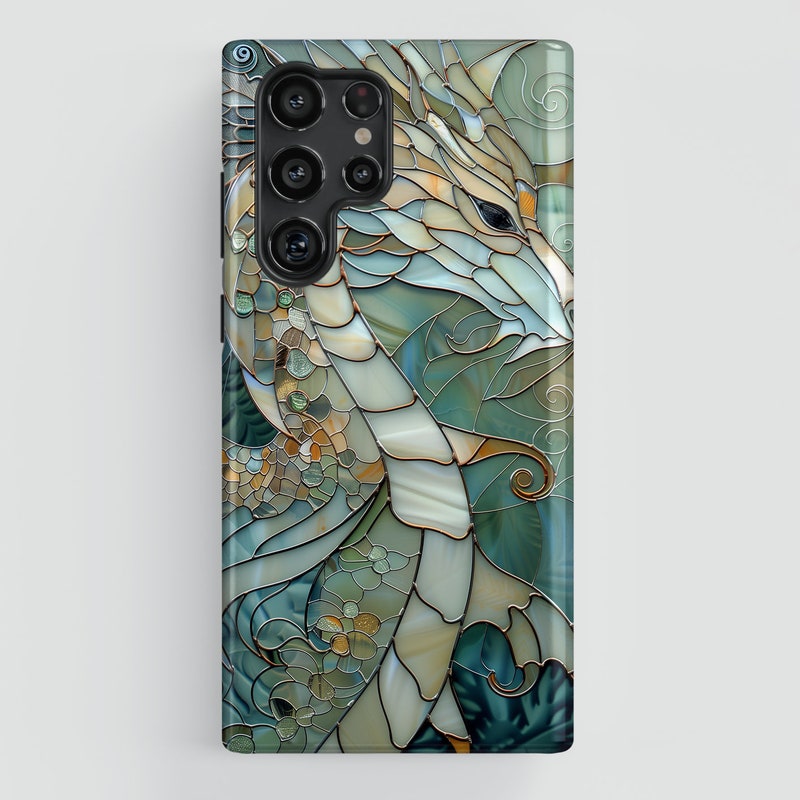Dragon Stained Glass Design Phone Case for Samsung Galaxy S24, S23, S22, S21, S20 Plus, Ultra, Dragon Lover Gift