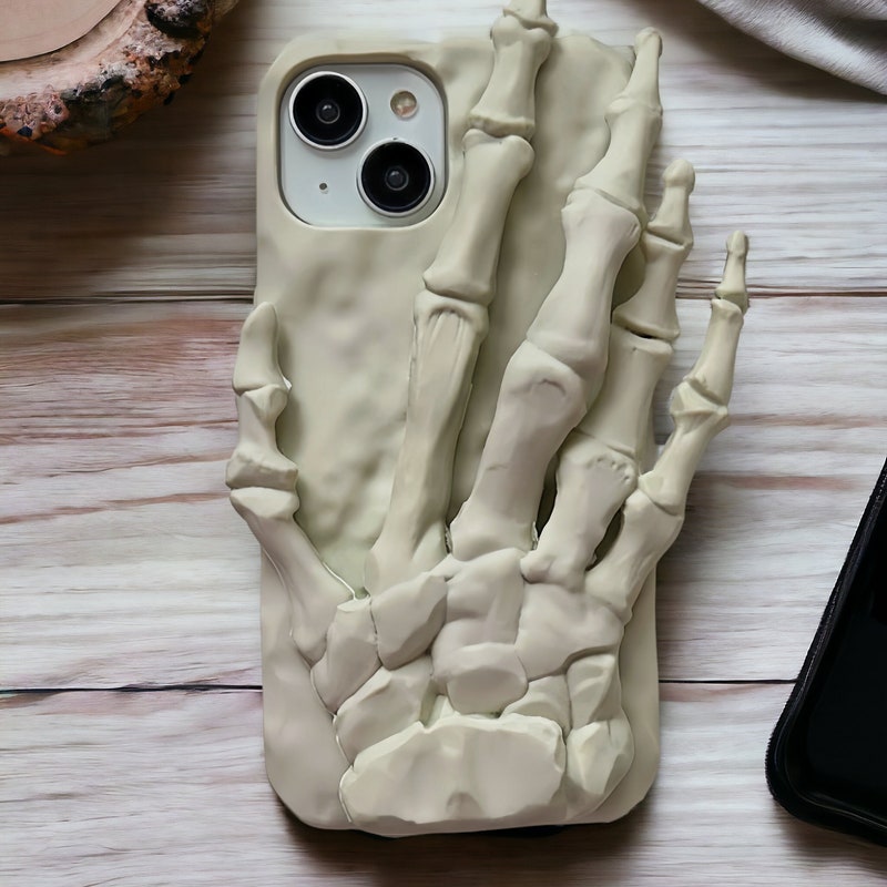 Skull Theme Phone Case, Engraved Skeleton Phone Case, Unique 3D Phone Case, Skull Phone Stand, Skulls and Bones, iPhone Case, iPhone 13 14