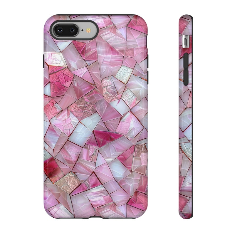 Cute Pink Stained Glass Phone Case, Pink Crystal Aesthetic Phone Cover, iPhone Pro Max, Google Pixel Pro, Samsung Galaxy Plus Ultra