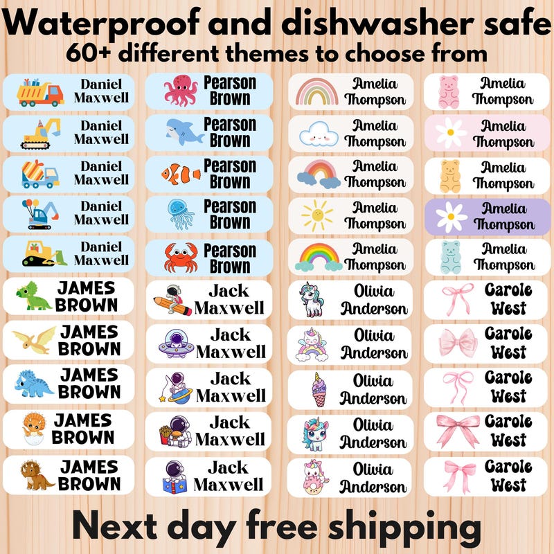 102 Waterproof Daycare Labels, Dishwasher Safe , Iron on, Summer camp name labels, School Supply, Customized Labels, Water bottle name label