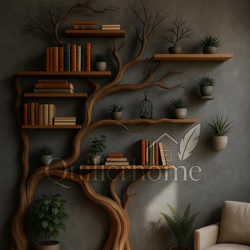 Tree Bookshelf Wall-Mounted | Handmade Wooden Branch Shelf | Nature-Inspired Bookcase | Custom Rustic Wall Decor | Unique Tree Shelf