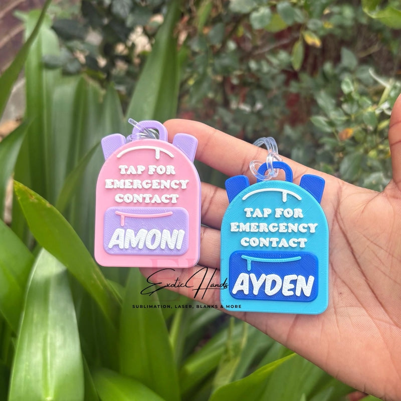 Custom Backpack Emergency Contact Keychain – Personalized Name Tag for Kids, NFC Tap for Emergency Info, Back to School Safety ID Tag