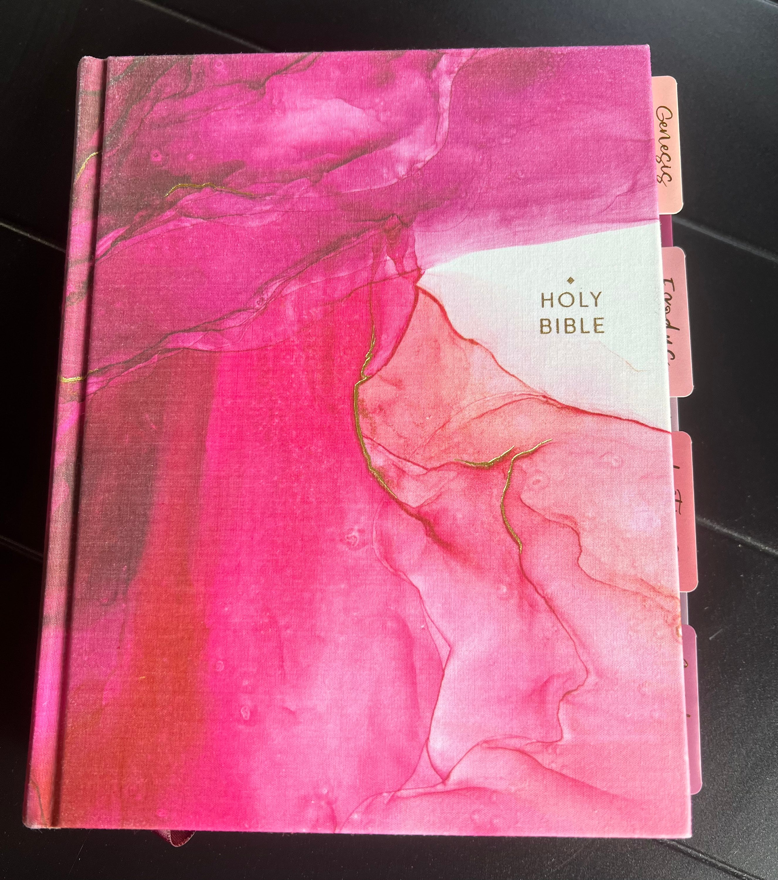 Gorgeous NIV Pink Marble Bible with TABS, Cloth over Board, Art Gilded Edges, Red Letter, Comfort Print