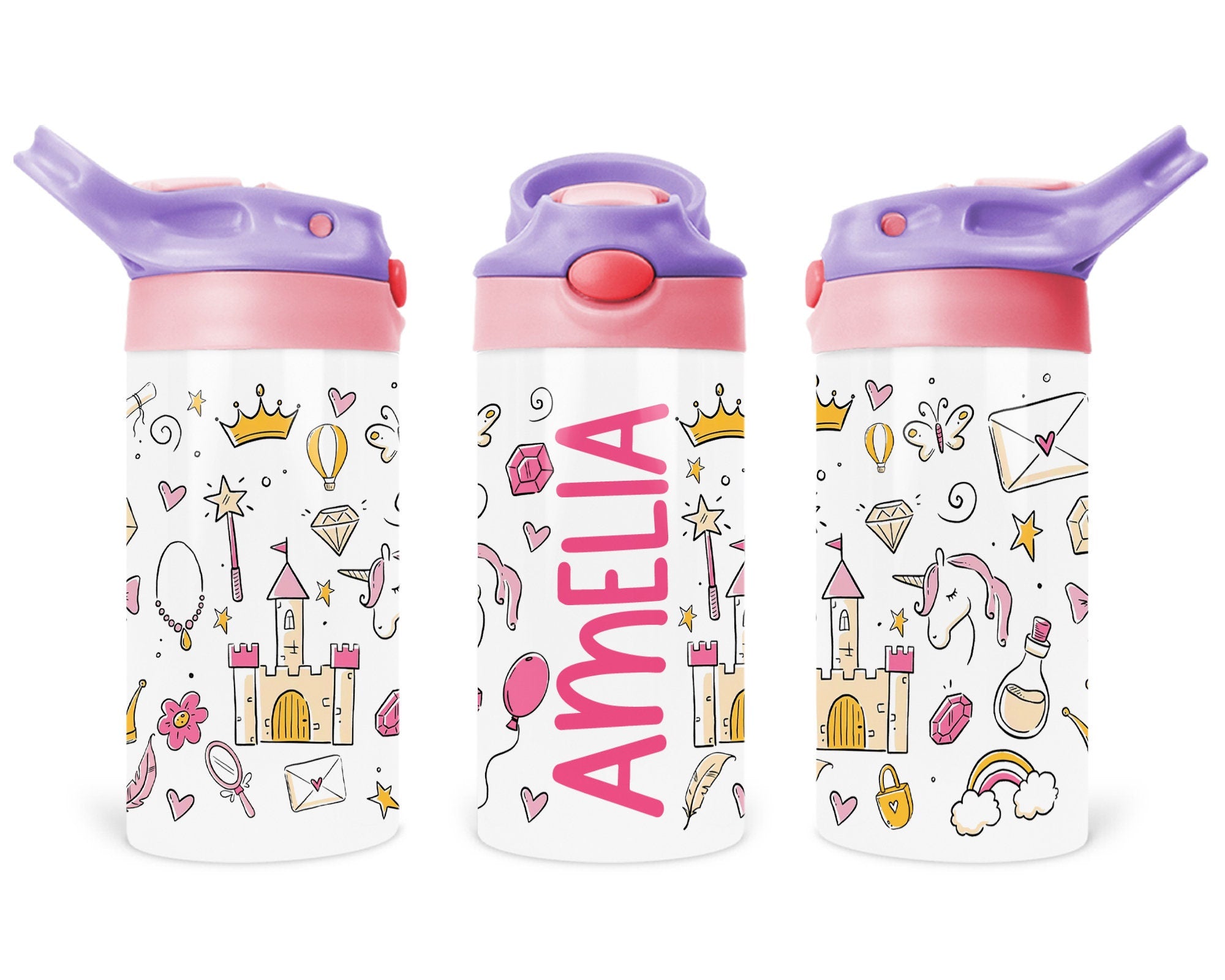 Custom Kids Water Bottle, Personalized Toddler Tumbler with Name, Children Back to School Thermos / Stainless Steel Cup for Boy and Girls