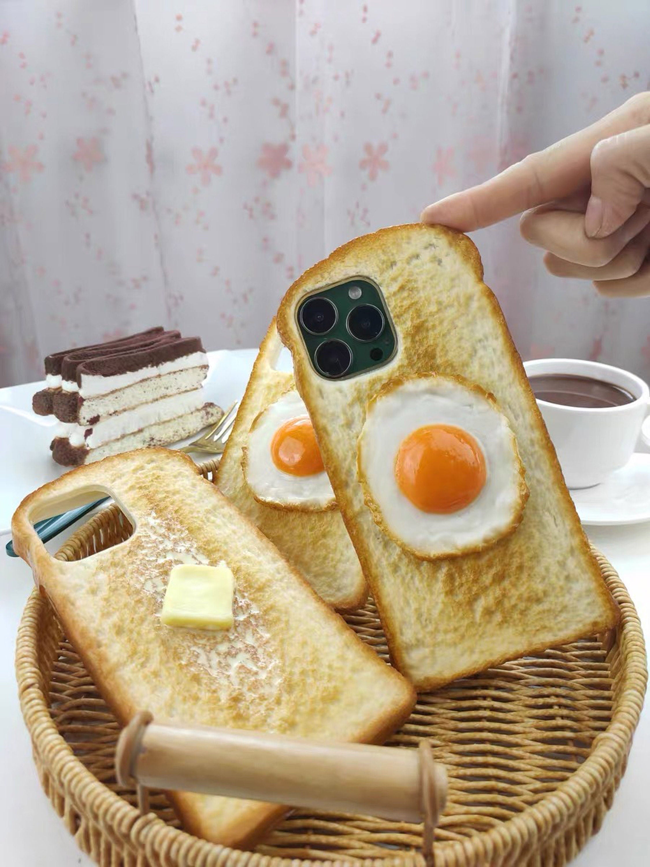 Handmade customized 3D egg and butter bread mobile phone case Cover for iPhone 7/8 Xs Xr 11 12 13 14 15 pro max,Fun and realistic phone case