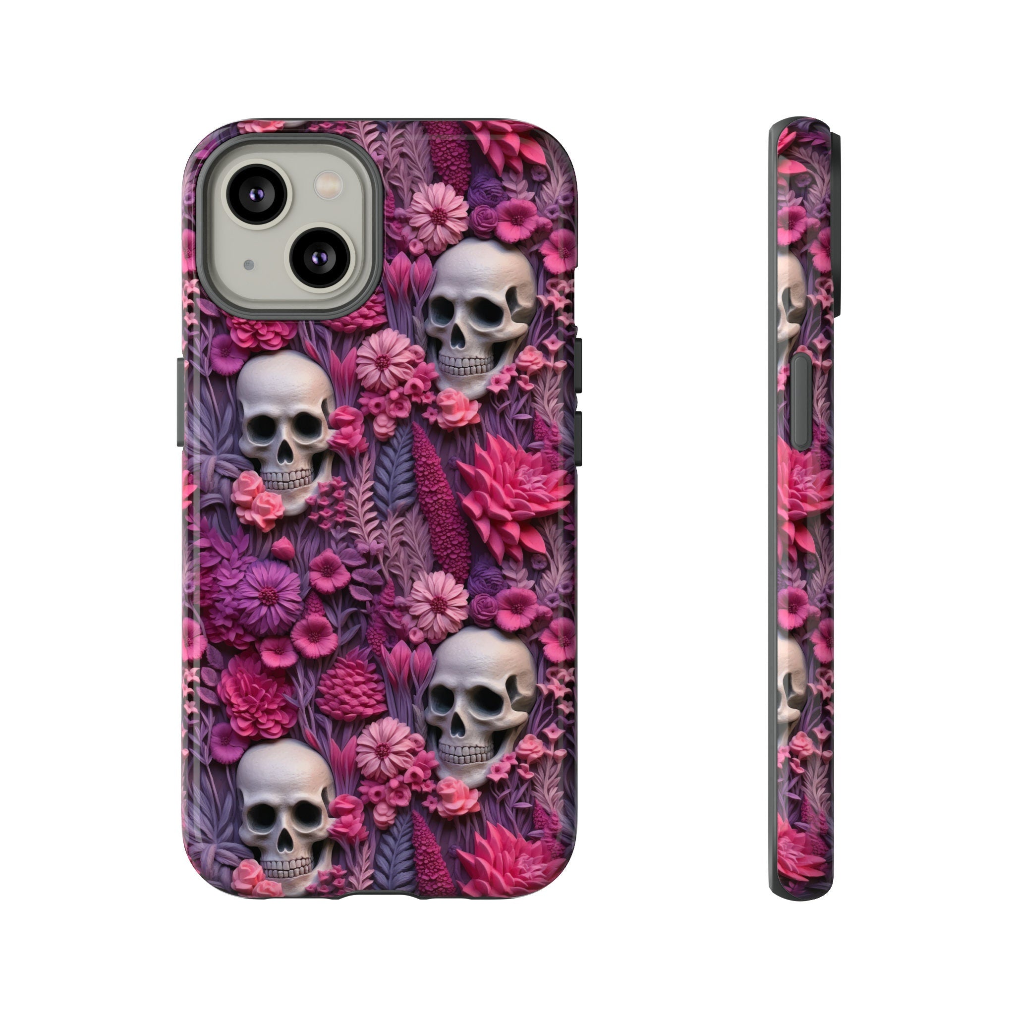 Valentines Skeletons In Bloom Phone Case | Embroidered Valentines Day Cottagecore Floral Skull Phone Cover For iPhone | Pixel | Samsung
