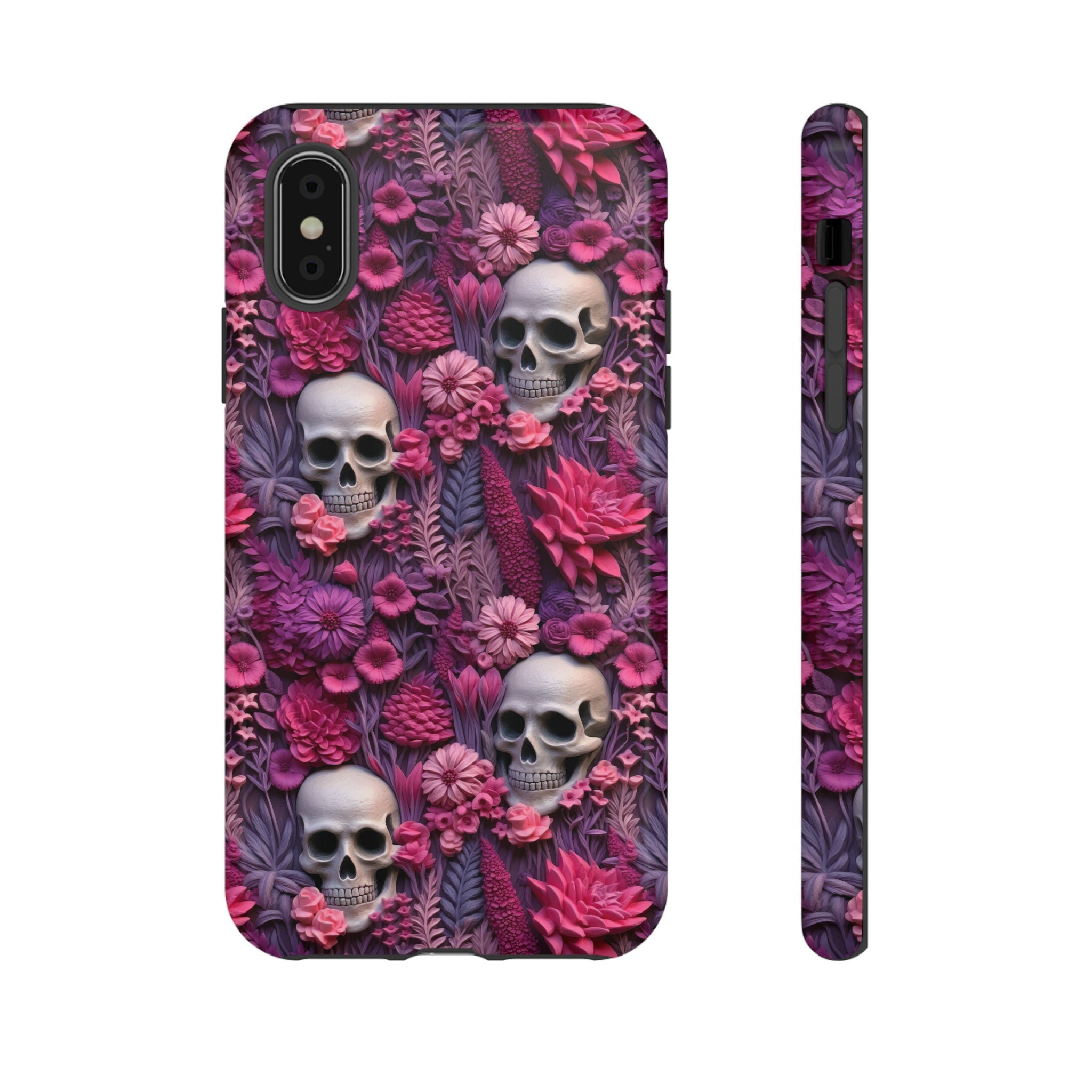 Valentines Skeletons In Bloom Phone Case | Embroidered Valentines Day Cottagecore Floral Skull Phone Cover For iPhone | Pixel | Samsung
