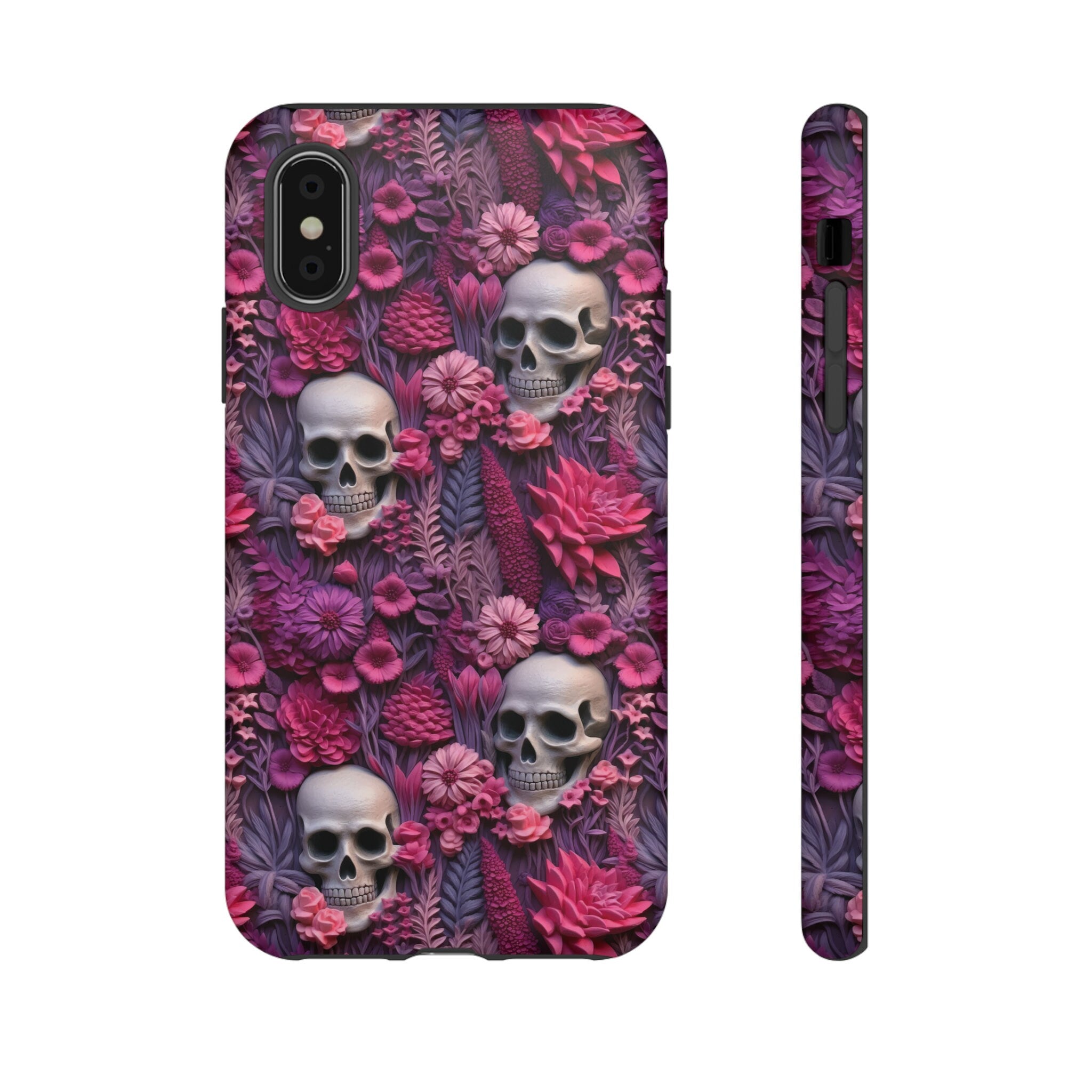 Valentines Skeletons In Bloom Phone Case | Embroidered Valentines Day Cottagecore Floral Skull Phone Cover For iPhone | Pixel | Samsung