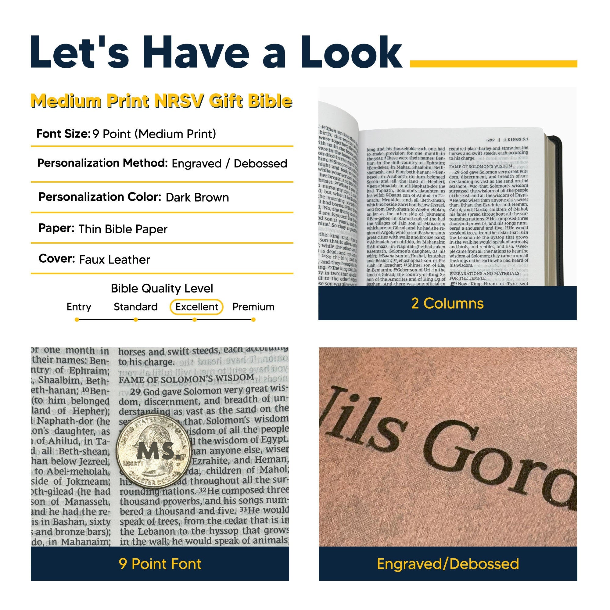 Personalized NRSV Bible New Revised Standard Version Catholic Edition, Catholic Bible, Brown Faux Leather Custom Bible Cover, Baptism Gift