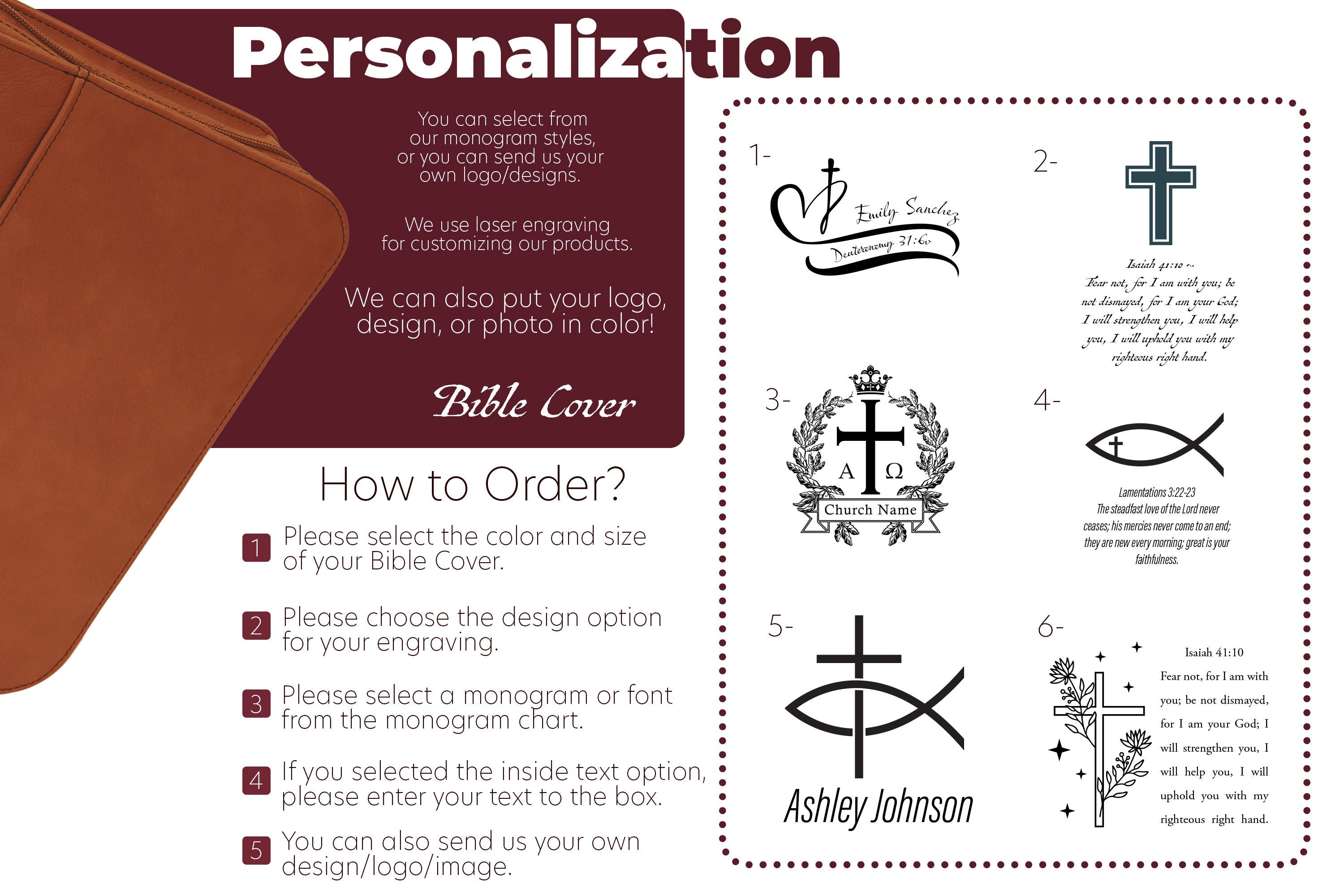 Personalized Bible Cover, Monogram Engraved Leather Bible Cover, Custom Cover For Bible, Religious Gifts, Gifts For Grandma, Christmas Gift