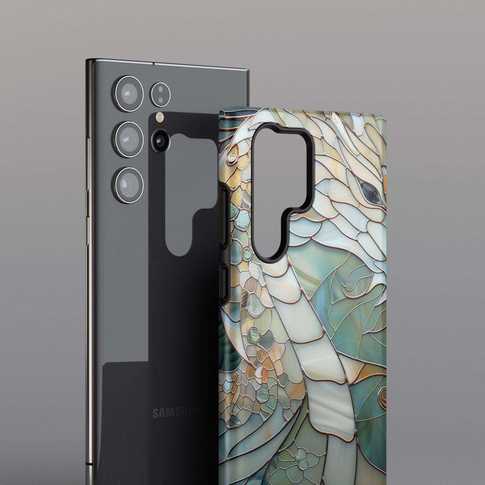 Dragon Stained Glass Design Phone Case for Samsung Galaxy S24, S23, S22, S21, S20 Plus, Ultra, Dragon Lover Gift
