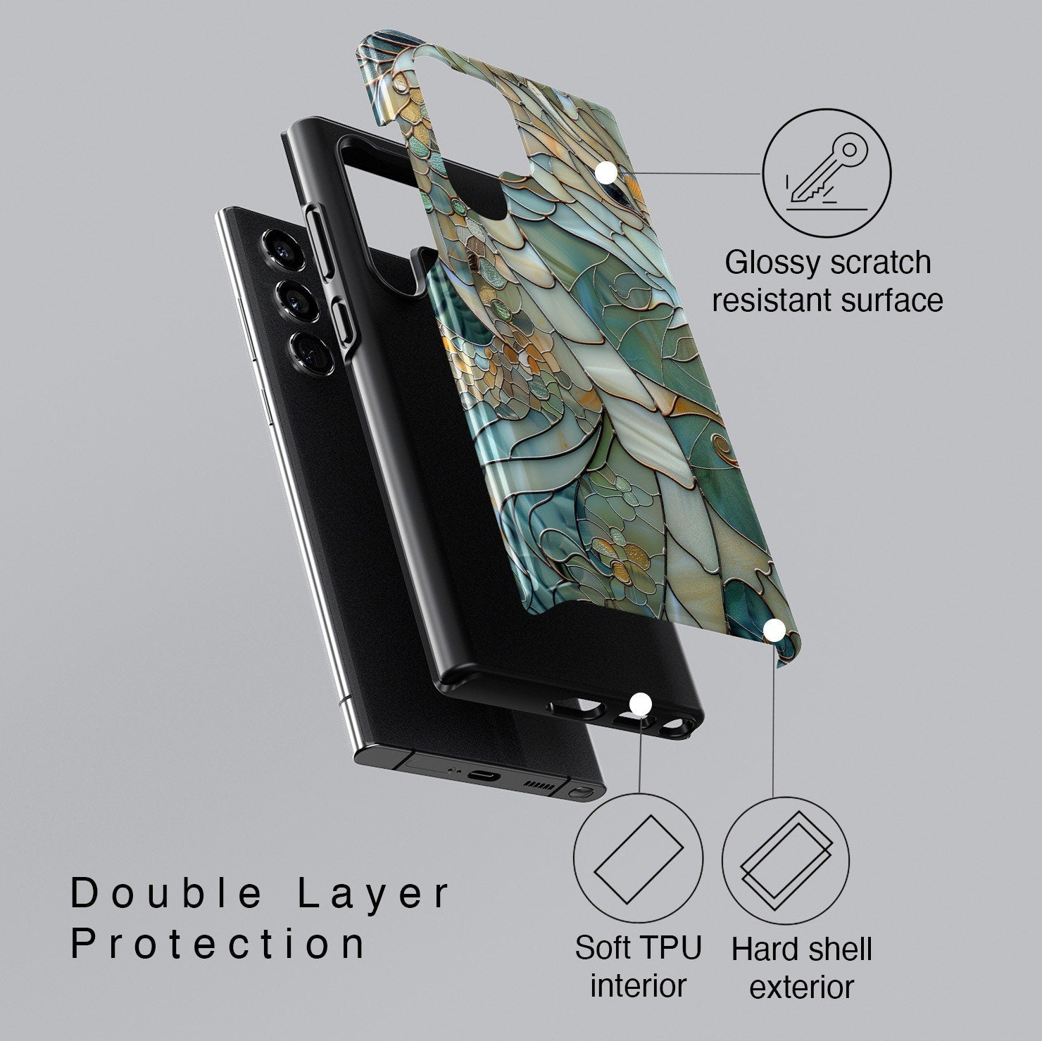 Dragon Stained Glass Design Phone Case for Samsung Galaxy S24, S23, S22, S21, S20 Plus, Ultra, Dragon Lover Gift