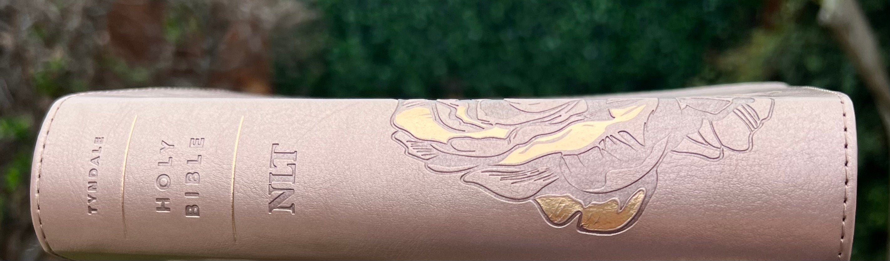 NLT Compact Giant Print Bible, Filament-Enabled Edition LeatherLike, Rose Metallic Peony, Red Letter with Floral Tabs