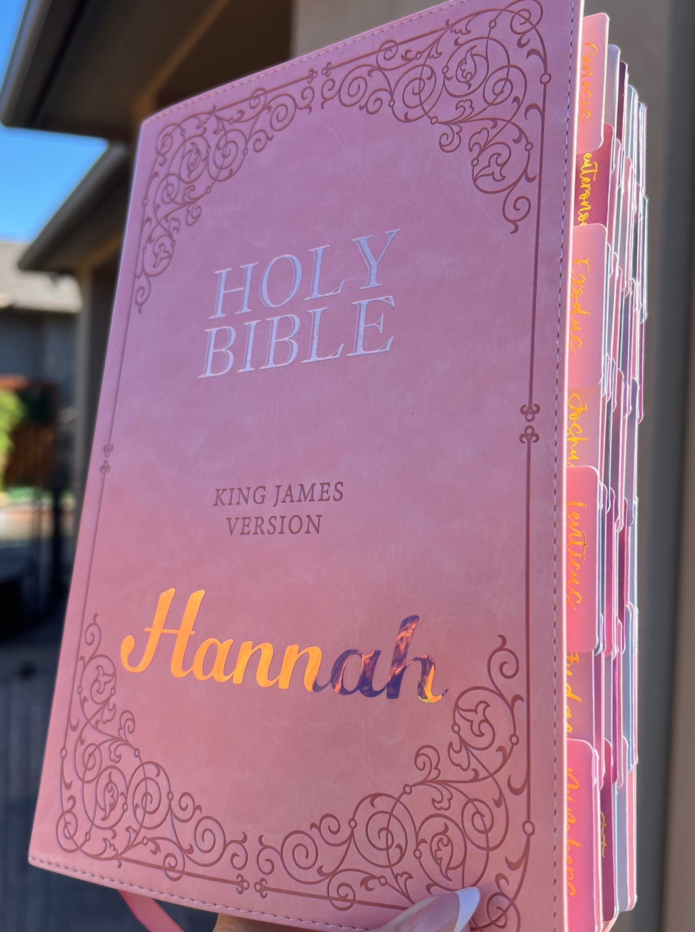 Beautiful KJV Pink LeatherSoft Giant Print Bible with Pink Ombre Tabs and Personalized with Name