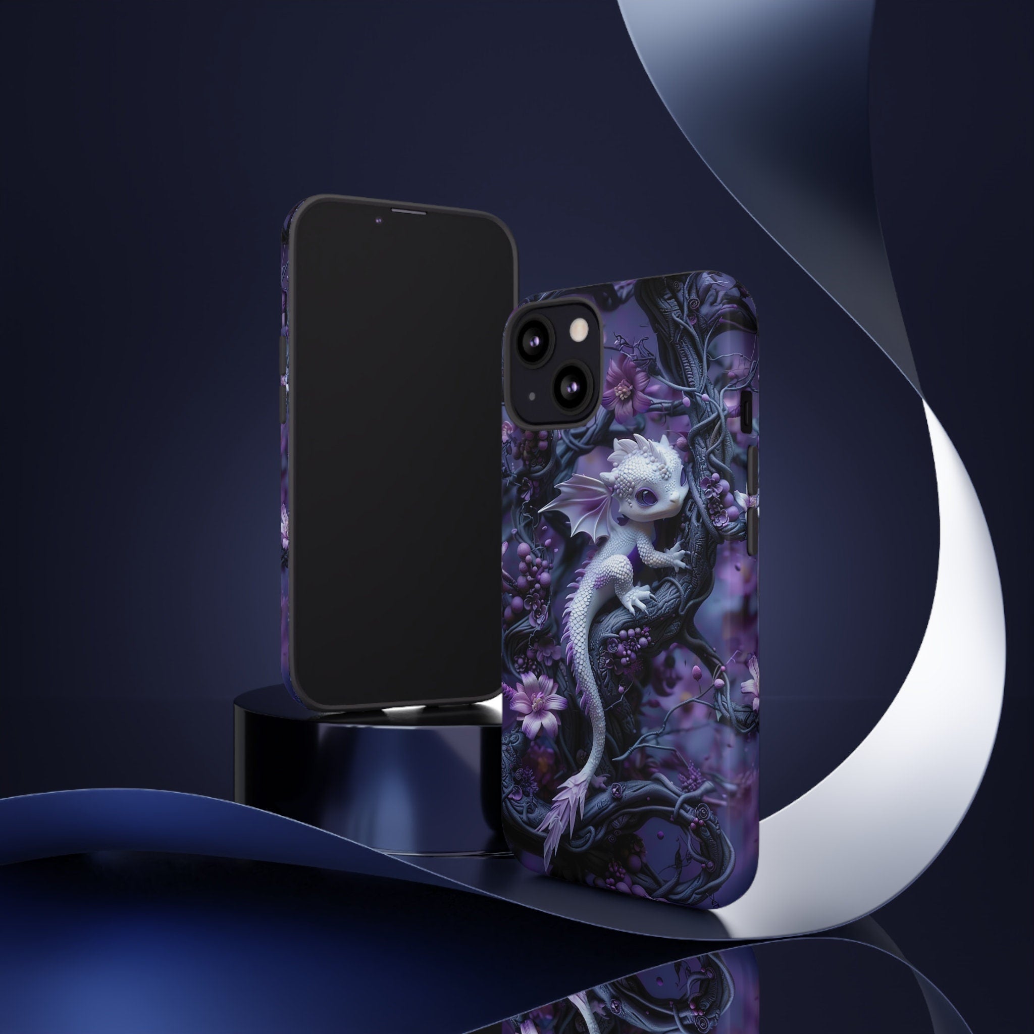 Cute 3D Baby Dragon Lavender Floral Phone Case | Purple Baby Dragon Phone Cover | iPhone 15 Pro Max Pixel 8 Samsung Galaxy S24 Plus Ultra