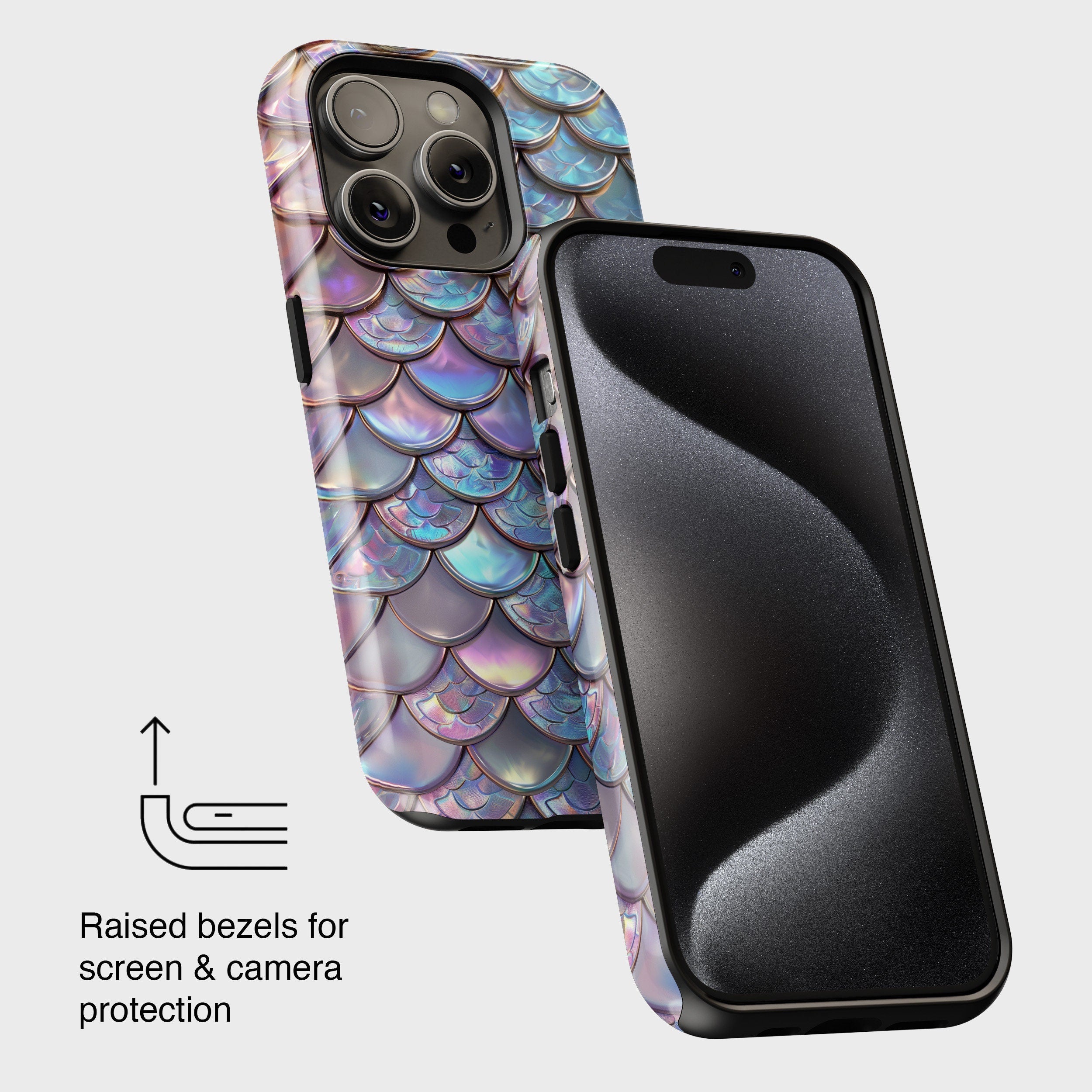 iPhone Case with Iridescent Mermaid Scale Pattern Design • Magsafe Phone Case • For iPhone 15, 14, 13, 12, 11, XR, XS, Pro, Max, Mini