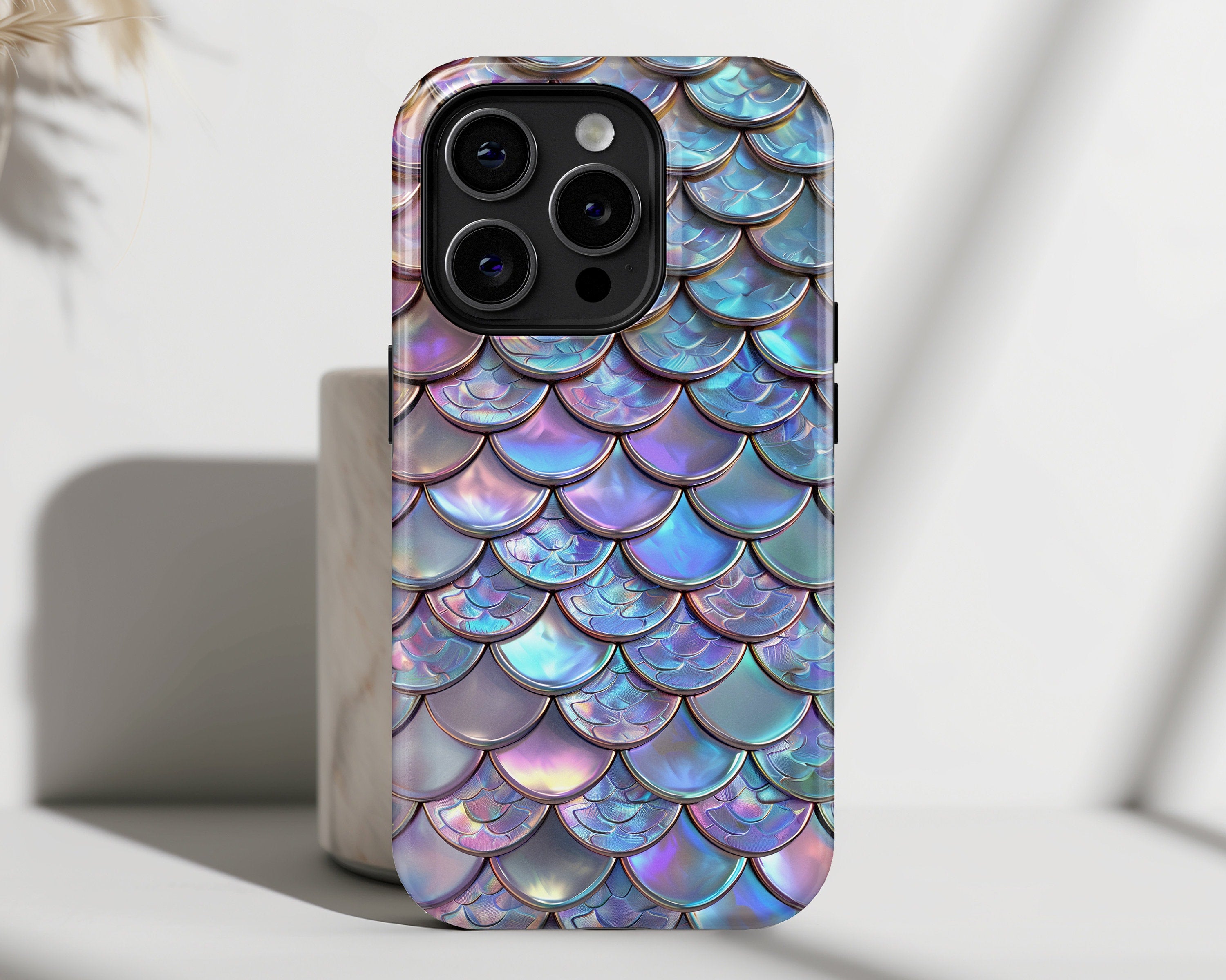 iPhone Case with Iridescent Mermaid Scale Pattern Design • Magsafe Phone Case • For iPhone 15, 14, 13, 12, 11, XR, XS, Pro, Max, Mini