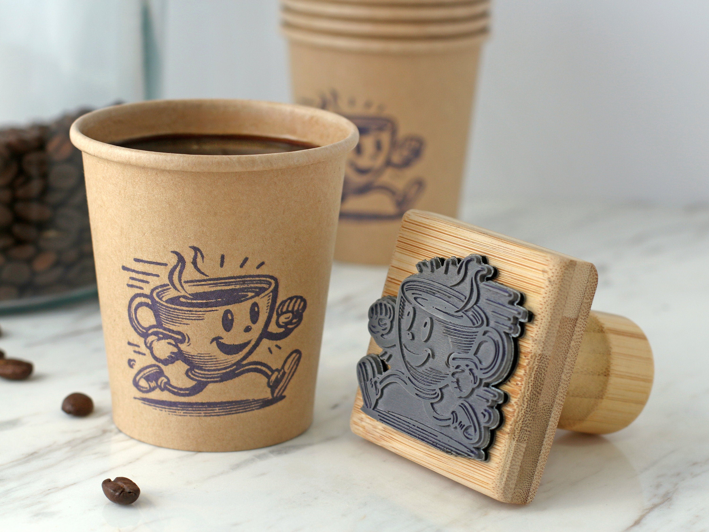 Custom Logo Wood Stamp for Business, Coffee Cup Stamp, Wedding Stamp with Ink Pad, Small Business Rubber Stamps, Kraft Paper Bag Branding, Small & Large Stamps for Mailers