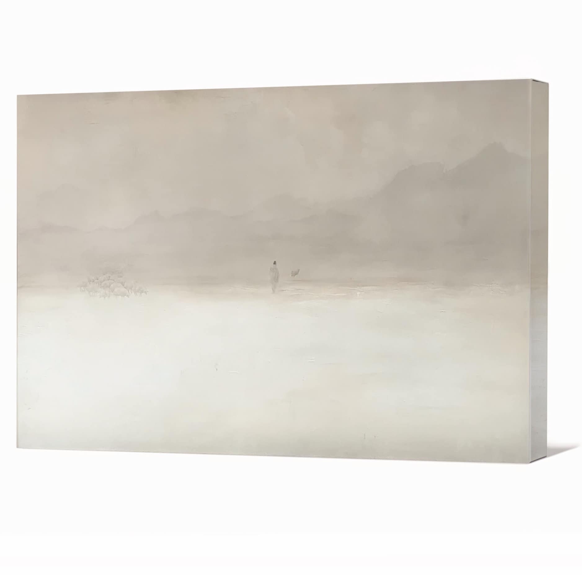 Jesus Leaves the 99 Premium Canvas, Framed, Beige, White, Neutral, Framed, Lost Sheep, Shepherd, Horizontal Sketch Bible Pray Faith Art Gift