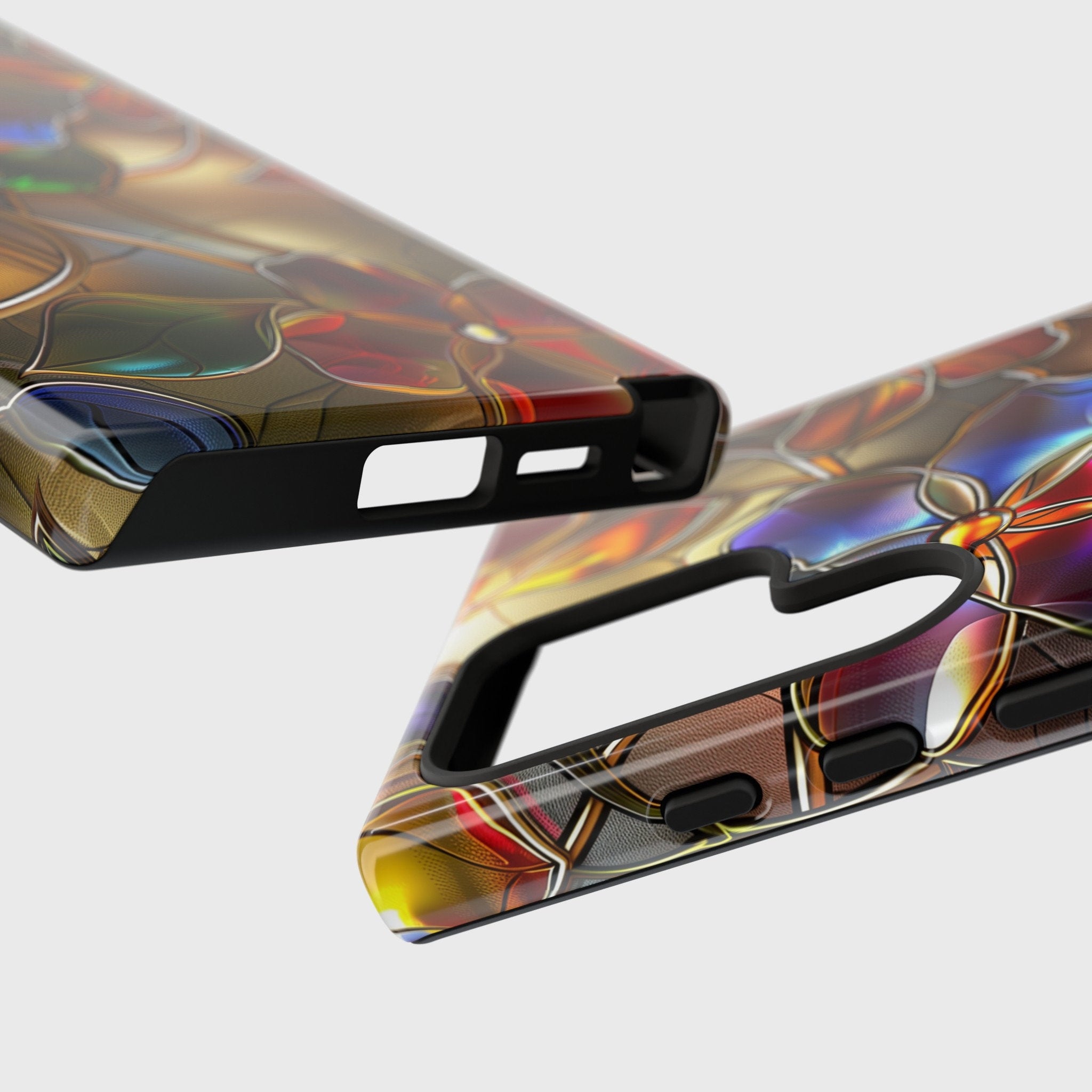 Samsung Phone Case with Gold Wild Flowers Stained Glass Design for Galaxy S24, S23, S22, S21, S20 Plus, Ultra
