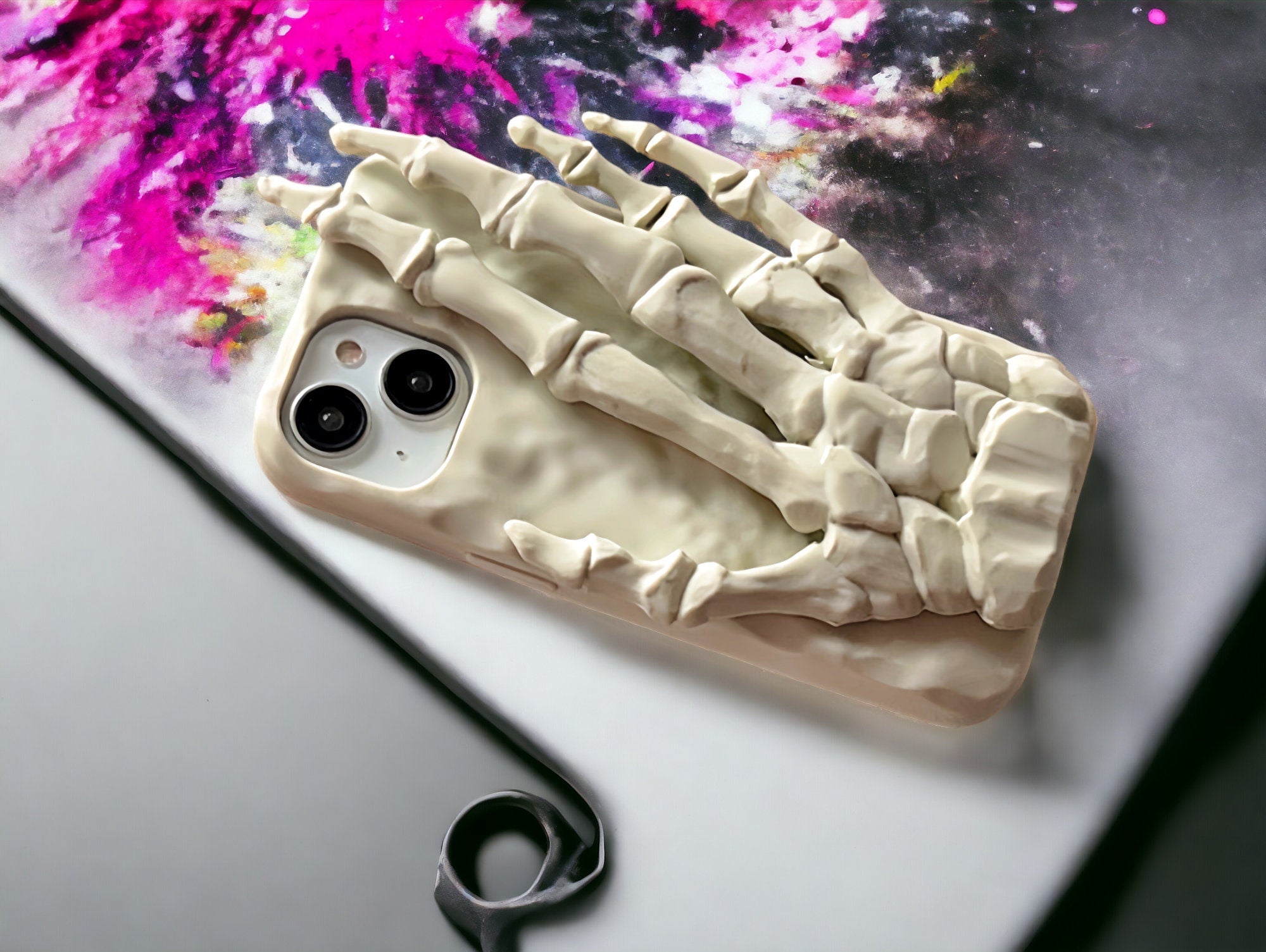 Skull Theme Phone Case, Engraved Skeleton Phone Case, Unique 3D Phone Case, Skull Phone Stand, Skulls and Bones, iPhone Case, iPhone 13 14