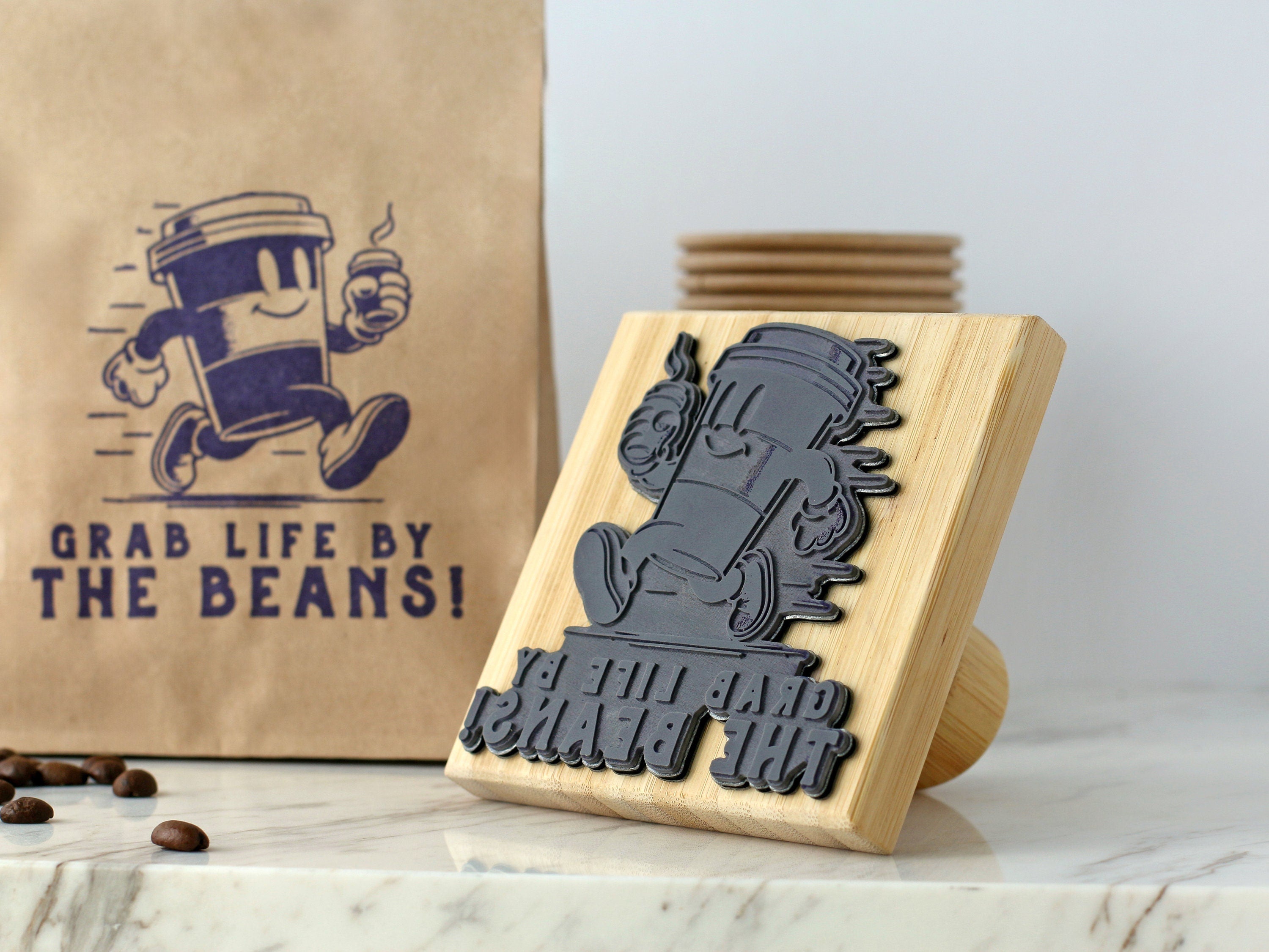 Custom Logo Wood Stamp for Business, Coffee Cup Stamp, Wedding Stamp with Ink Pad, Small Business Rubber Stamps, Kraft Paper Bag Branding, Small & Large Stamps for Mailers