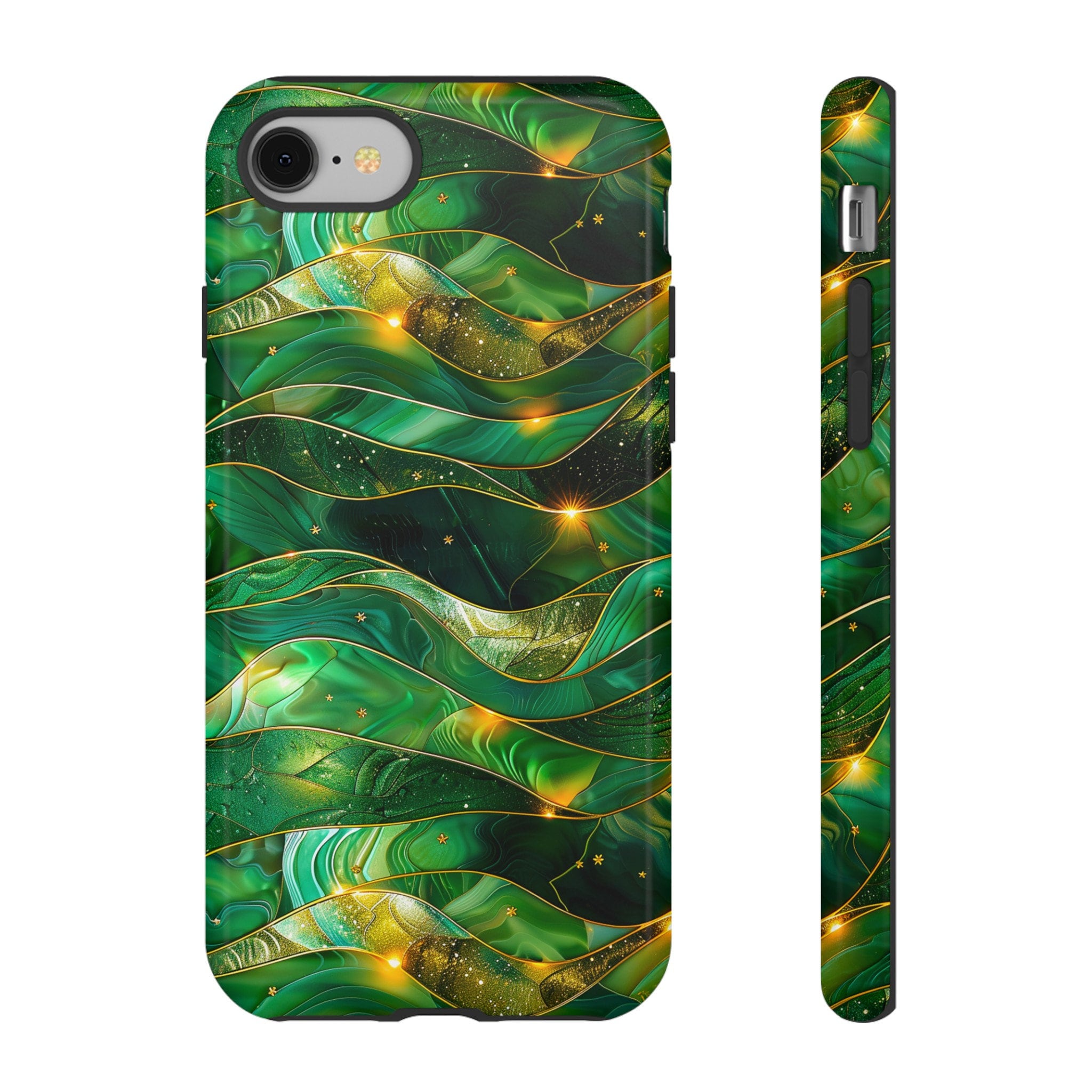 Green Stained Glass Celestial Phone Case | Emerald Gold Faux Stain Glass Stars Phone Cover | iPhone Pro Max | Pixel Pro | Samsung Ultra Plus