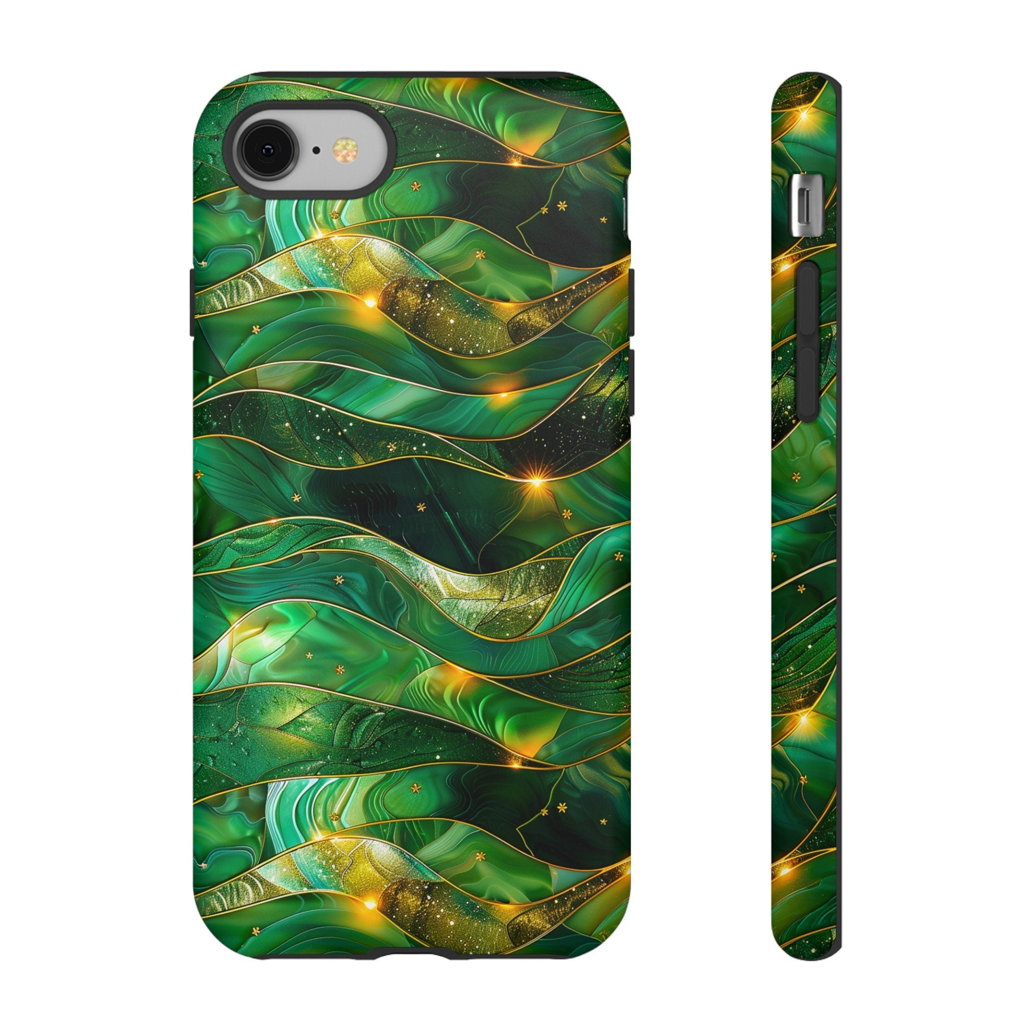 Green Stained Glass Celestial Phone Case | Emerald Gold Faux Stain Glass Stars Phone Cover | iPhone Pro Max | Pixel Pro | Samsung Ultra Plus