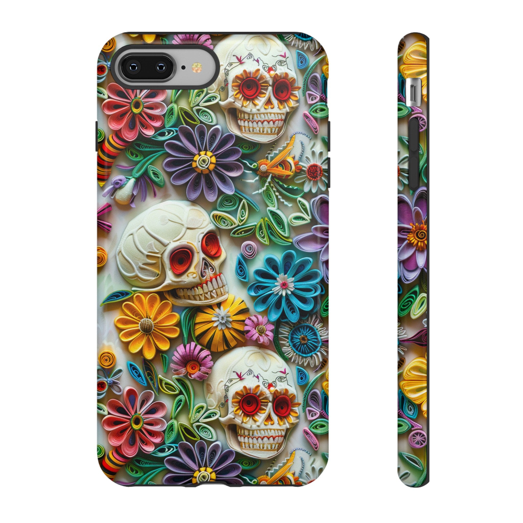 Paper Quilling Floral Skull Phone Case, 3D Faux Paper Gothic Art Design, iPhone 15 14 13 Pro Max Mini, Pixel 8 7, Samsung S24 S23 Plus Ultra