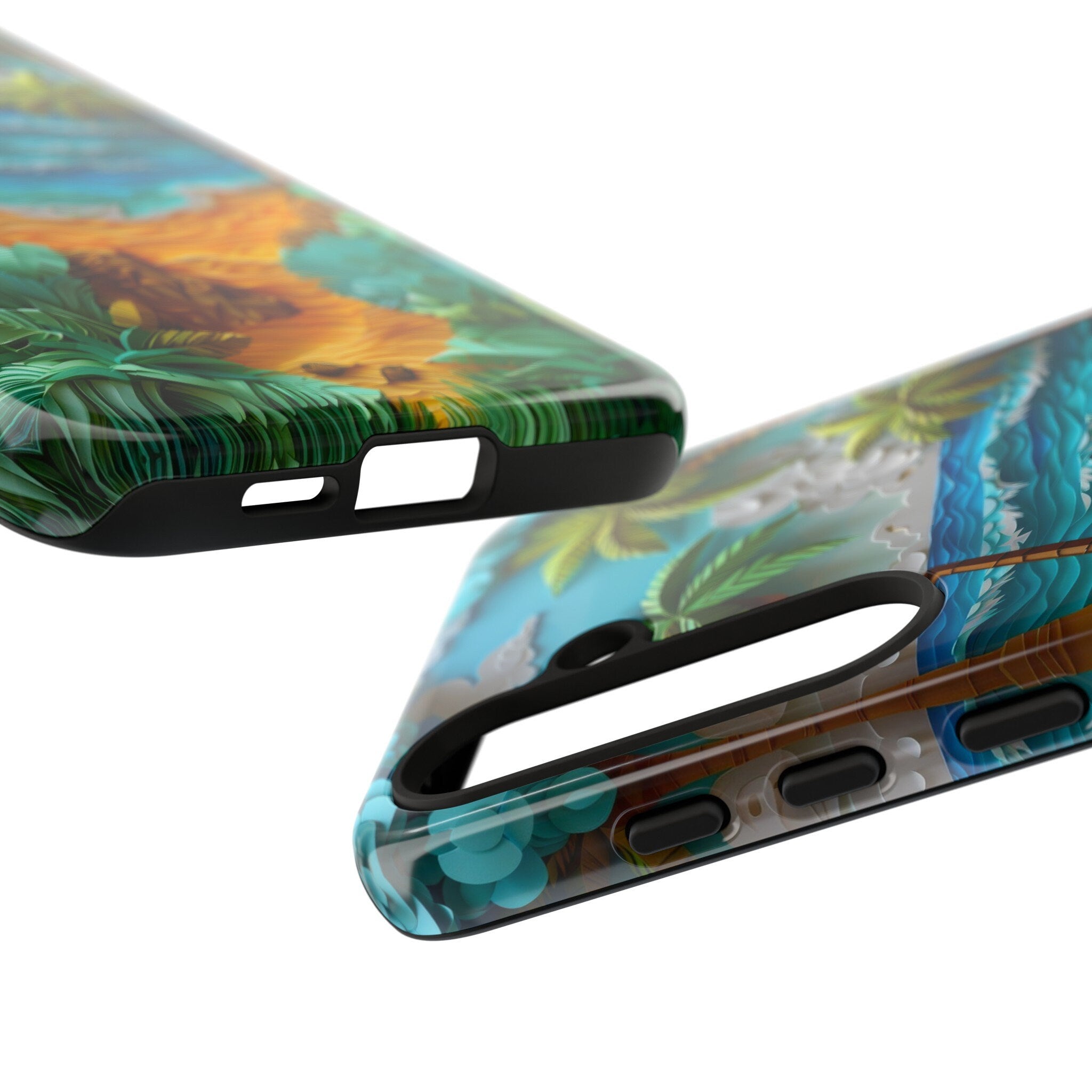 Paper Quilling Sunset Beach Phone Case, Faux Paper Hawaiian Shoreline Wave Design, iPhone 15 14 13 Pro Max, Pixel 8 7, Samsung S24 S23 Ultra