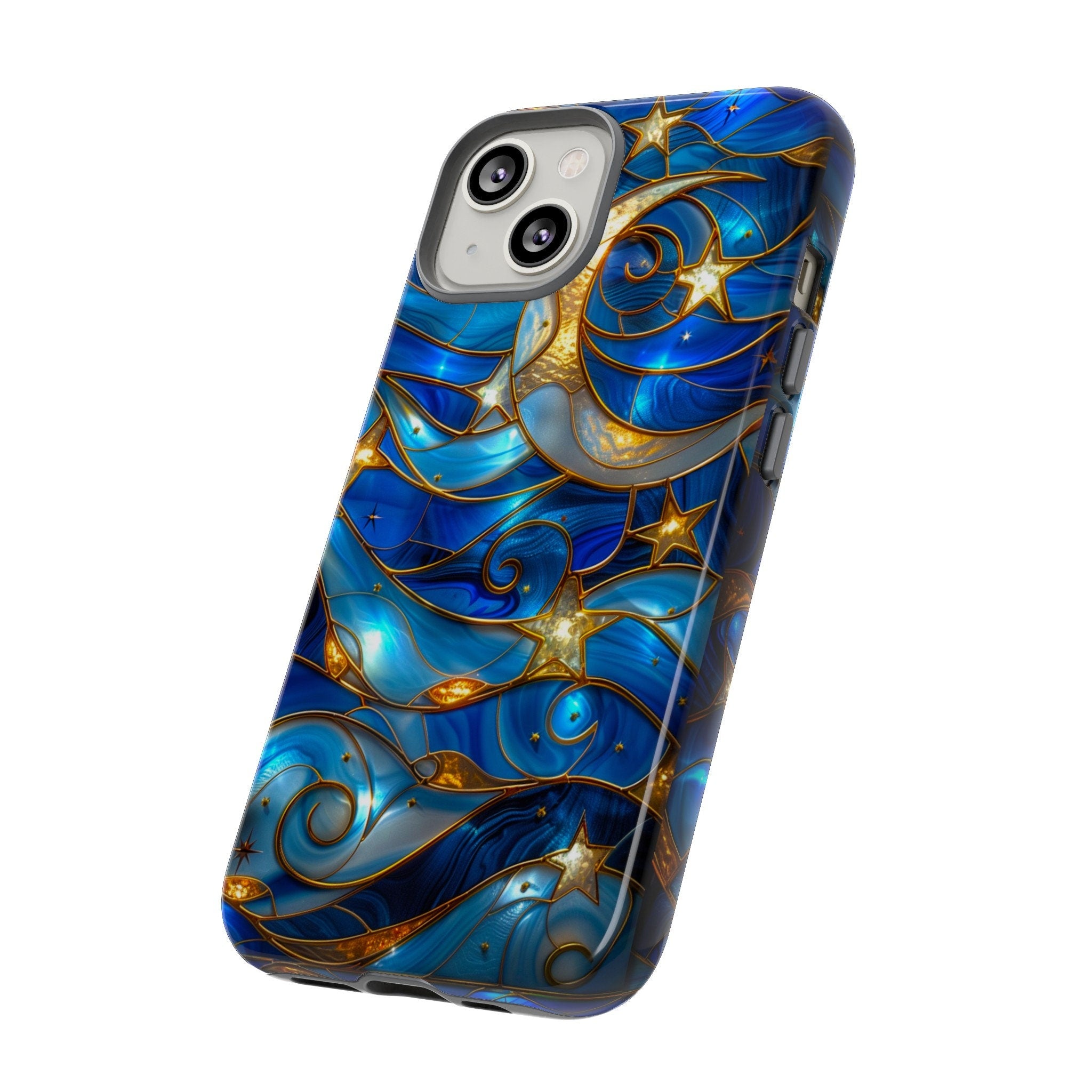Stained Glass Celestial Moon Phone Case | Stained Glass Effect Stars And Moon Phone Cover iPhone 15 14 13 | Pixel 8 7 | Samsung S24 S23 S22