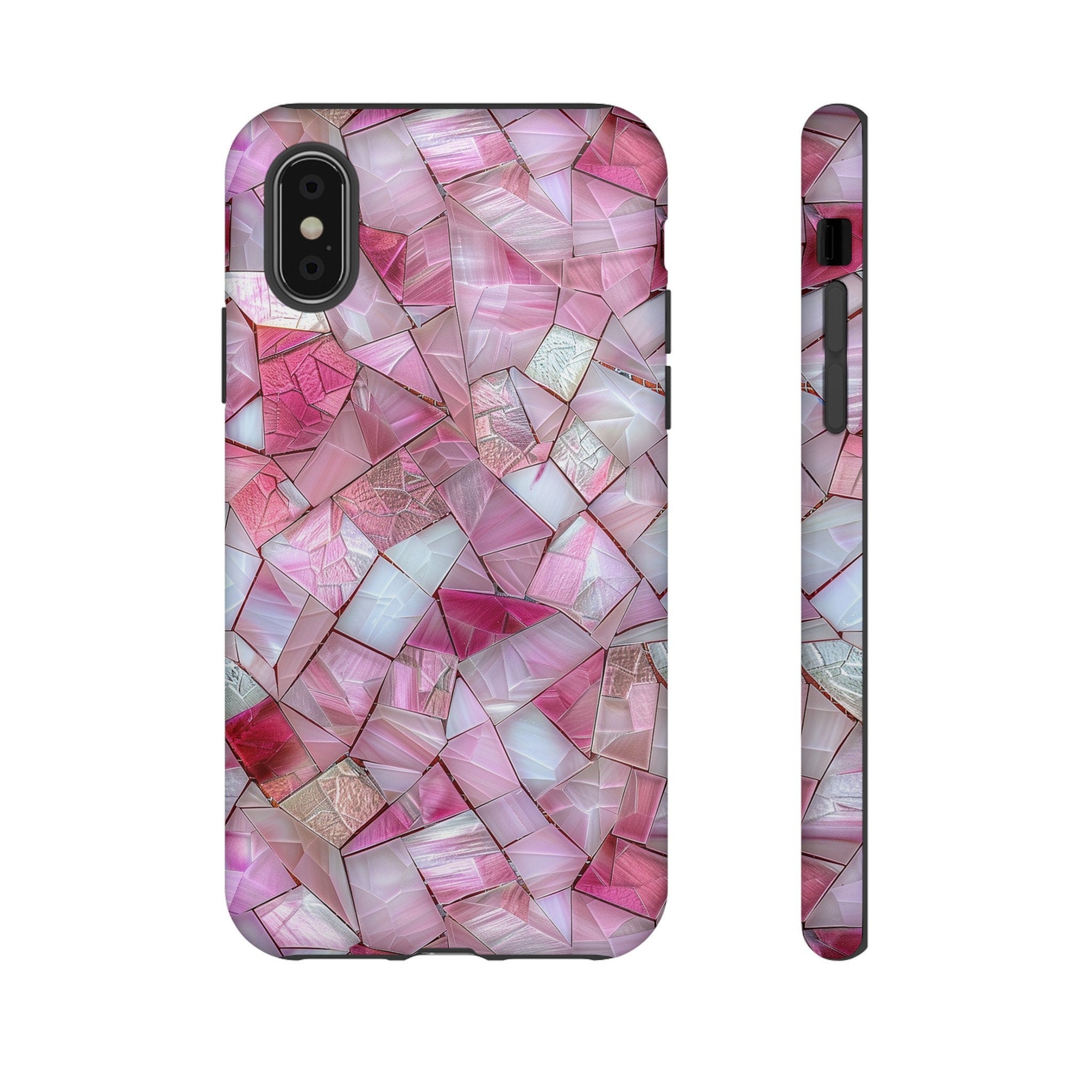 Cute Pink Stained Glass Phone Case, Pink Crystal Aesthetic Phone Cover, iPhone Pro Max, Google Pixel Pro, Samsung Galaxy Plus Ultra