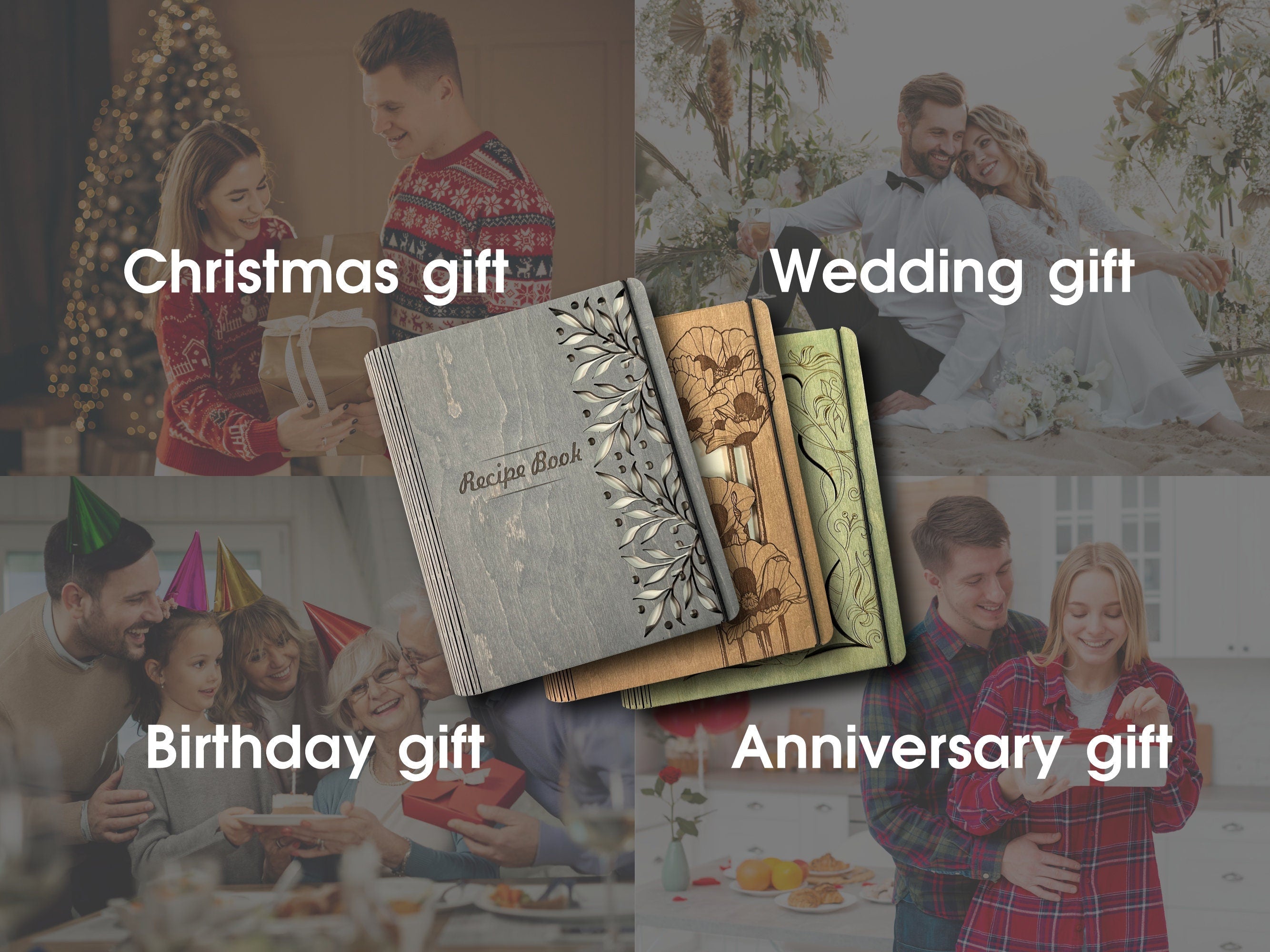 Personalized Wooden Recipe Book Binder Custom Journal Cookbook Notebook Fathers Day gift Daddy Gift Daughter Birthday Gift Gift Moms