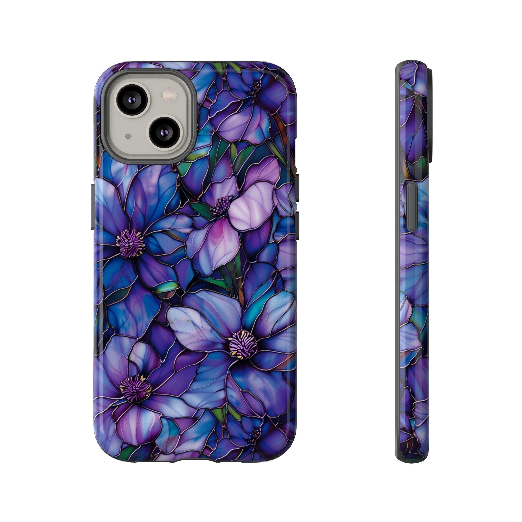 Floral Stained Glass Phone Case, Stained Glass Flower Blossoms Phone Cover, iPhone 15 Pro Max, Google Pixel Pro, Samsung Galaxy Plus Ultra