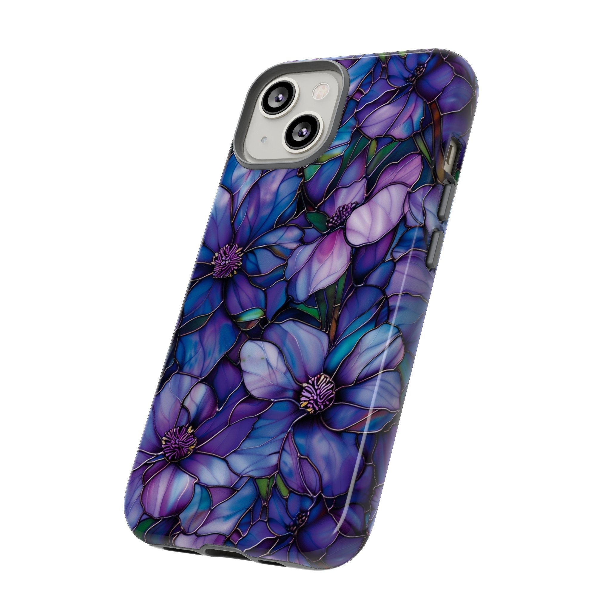 Floral Stained Glass Phone Case, Stained Glass Flower Blossoms Phone Cover, iPhone 15 Pro Max, Google Pixel Pro, Samsung Galaxy Plus Ultra