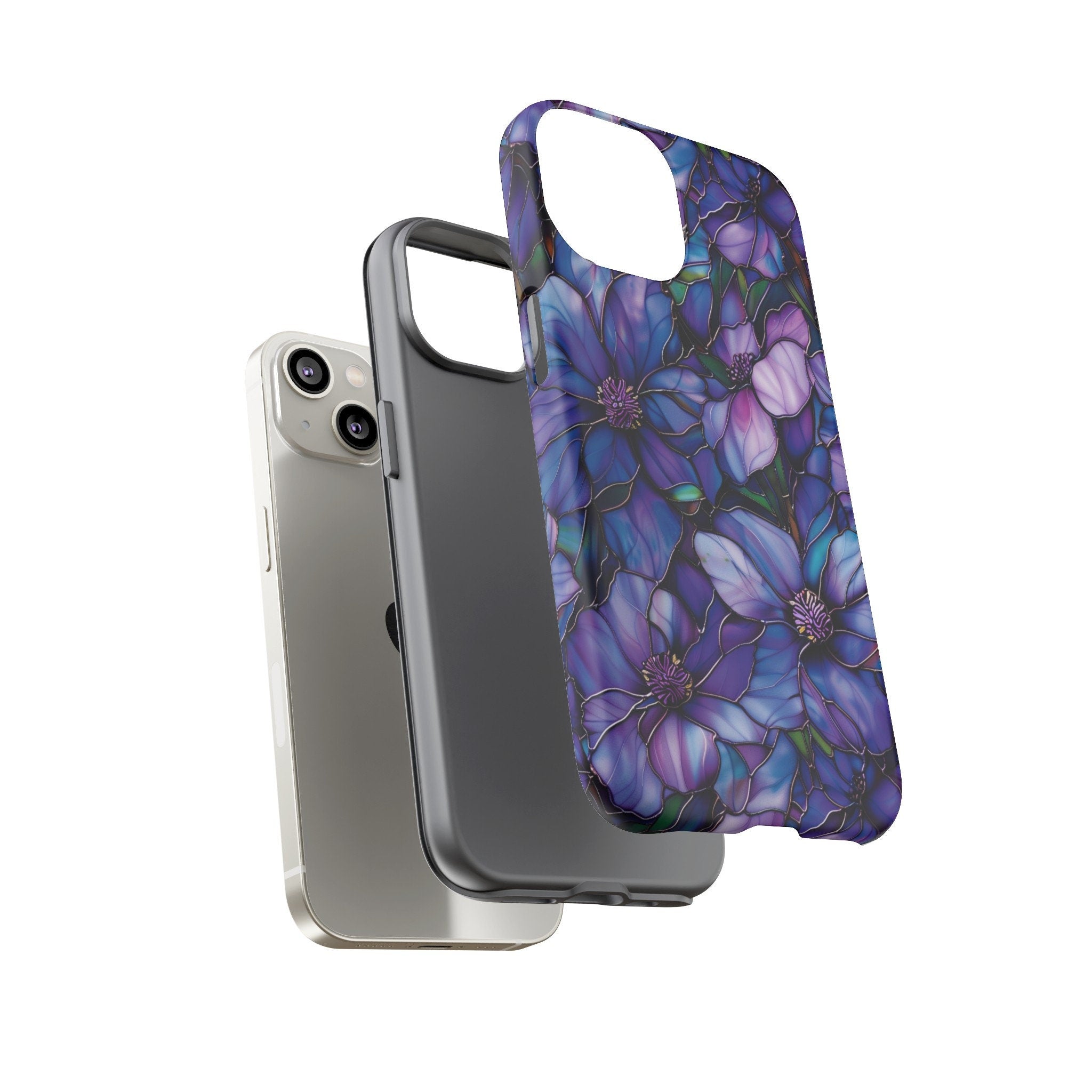 Floral Stained Glass Phone Case, Stained Glass Flower Blossoms Phone Cover, iPhone 15 Pro Max, Google Pixel Pro, Samsung Galaxy Plus Ultra
